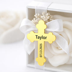 Plexiglass cross label customized with name and date
