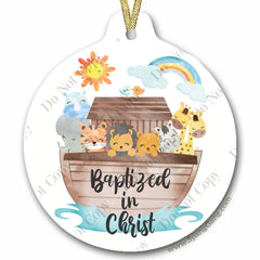 Baptism ornament 3 inch white porcelain with two sides