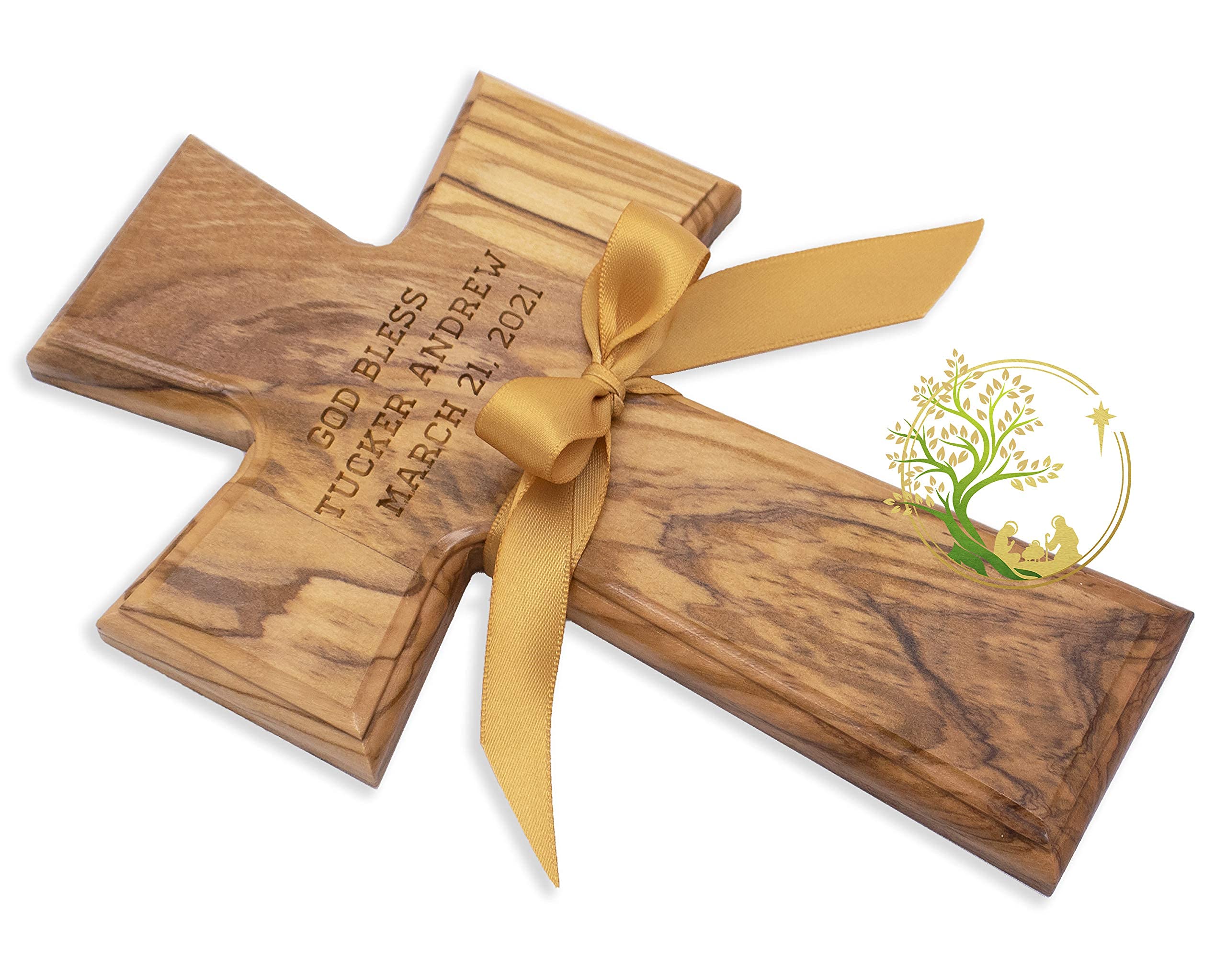 Baptism olive wood cross for religious milestone