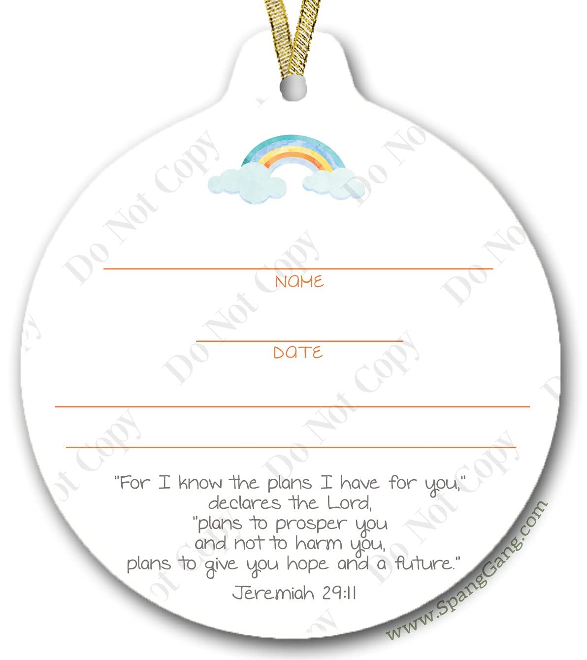 Two sided baptism ornament with colored ribbon