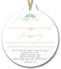 Two sided baptism ornament with colored ribbon