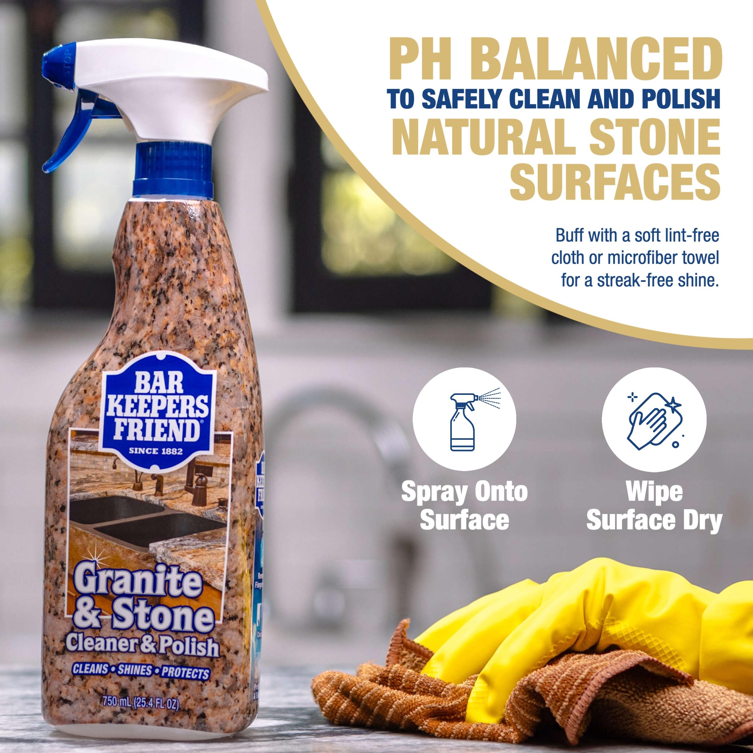Easy spray and wipe application for countertops