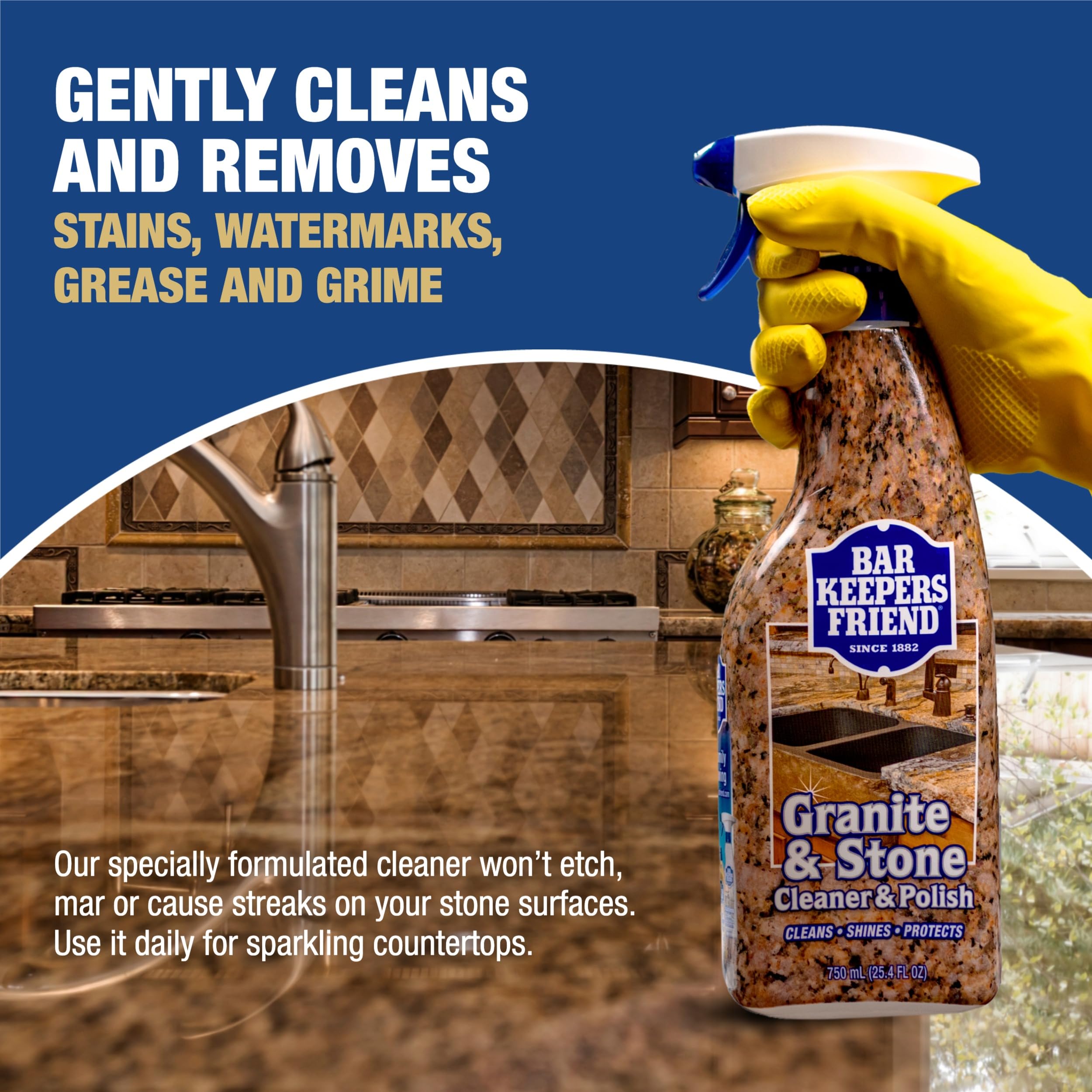 Stone and granite cleaner for sealed surfaces by Bar Keepers Friend