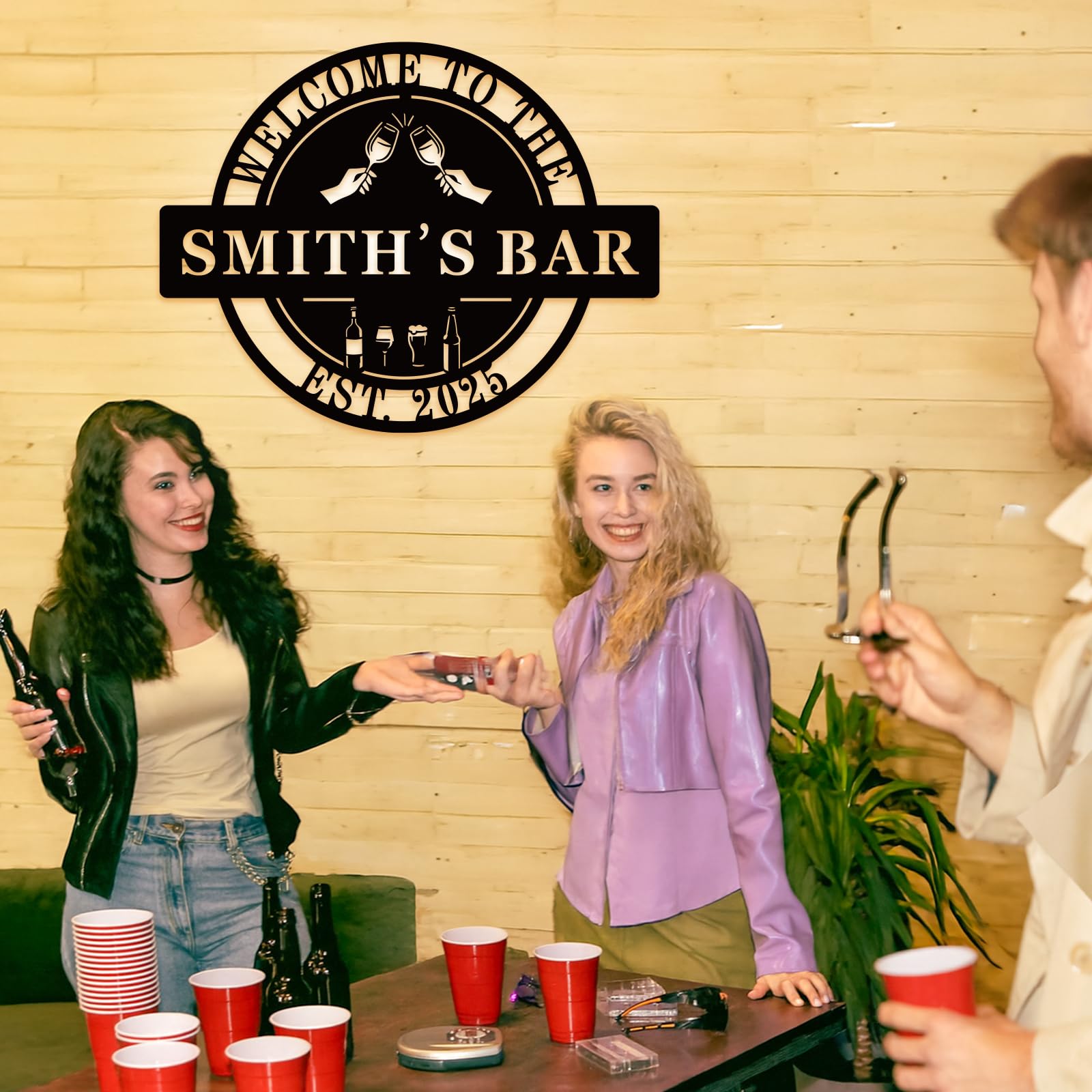 Bar sign with pre-drilled holes for quick hanging
