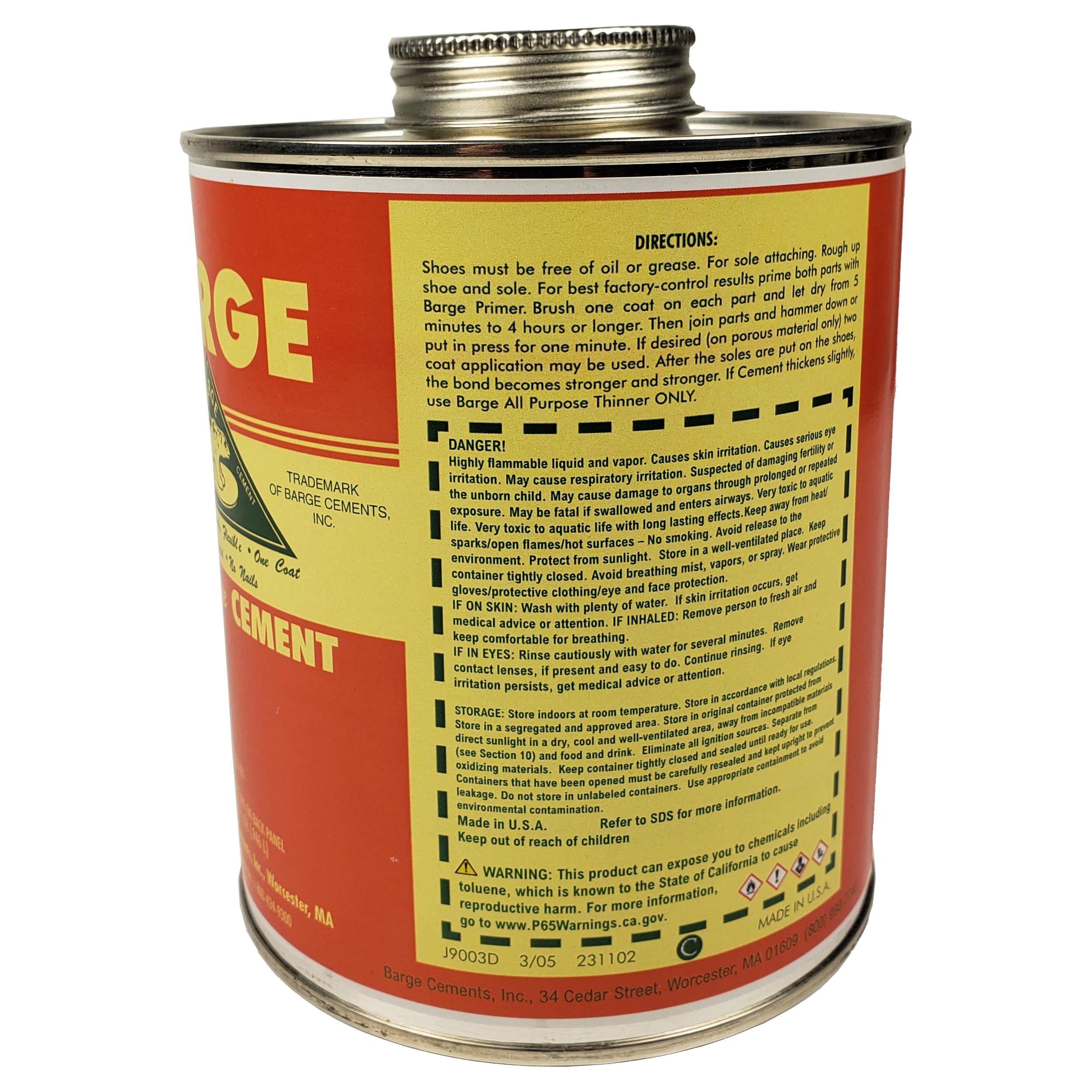 Close up of Barge cement used on leather rubber vinyl