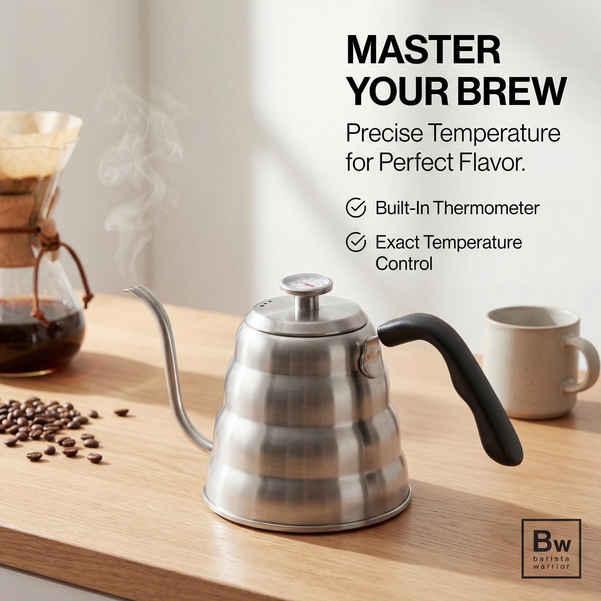Barista Warrior Gooseneck Kettle thermometer view