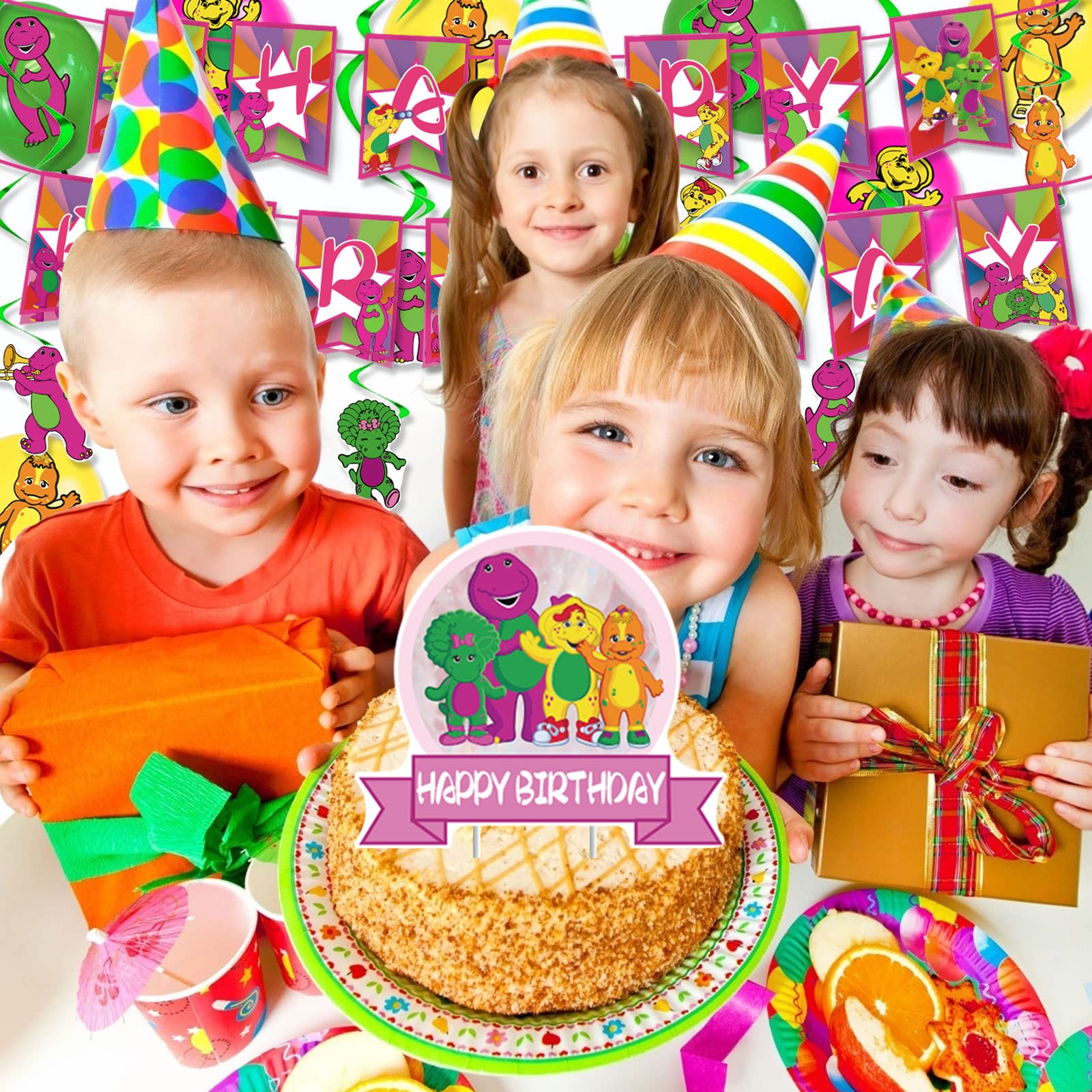 6 hanging swirls for Barney and Friends theme party