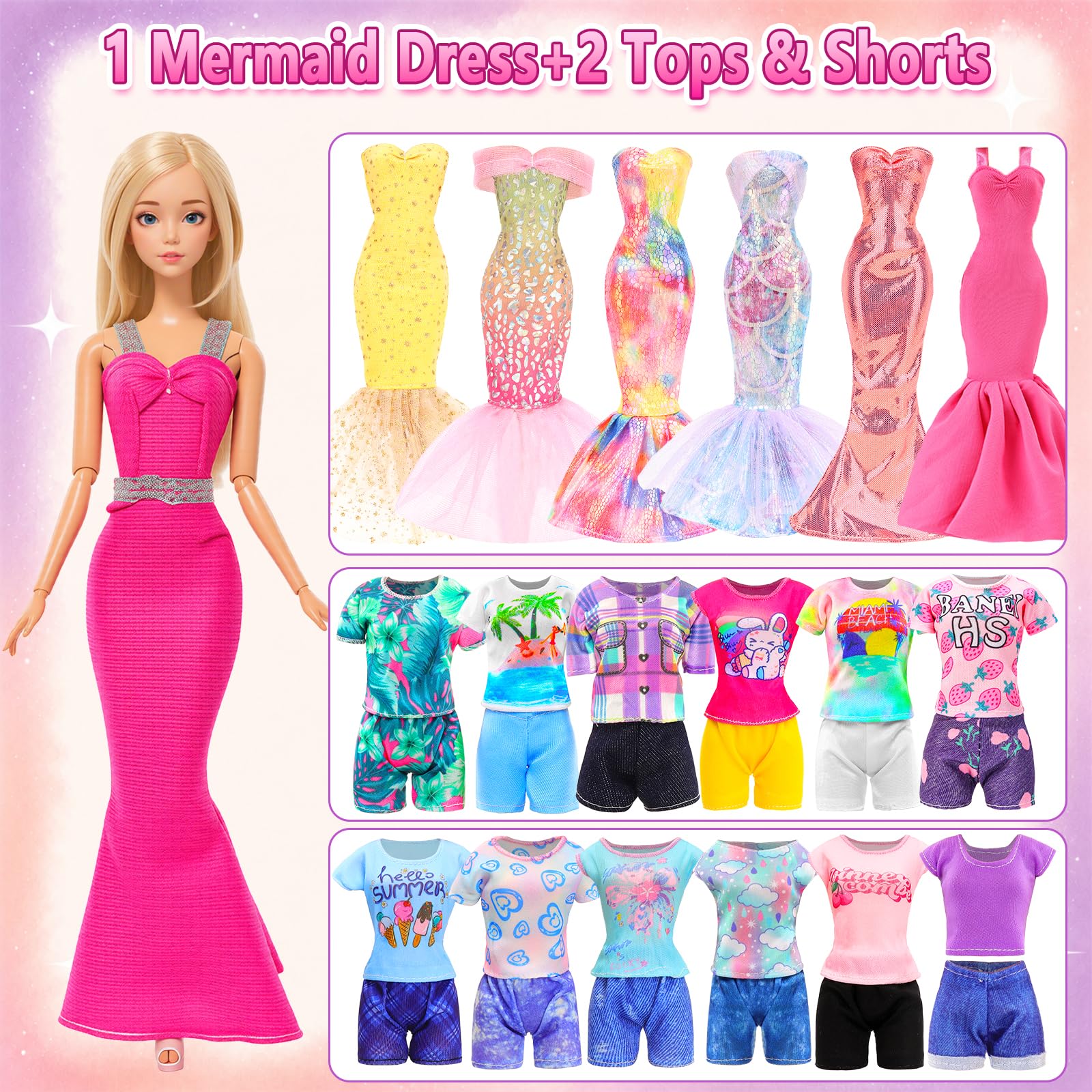 Pink coat with blue skirt in BARWA doll clothes set