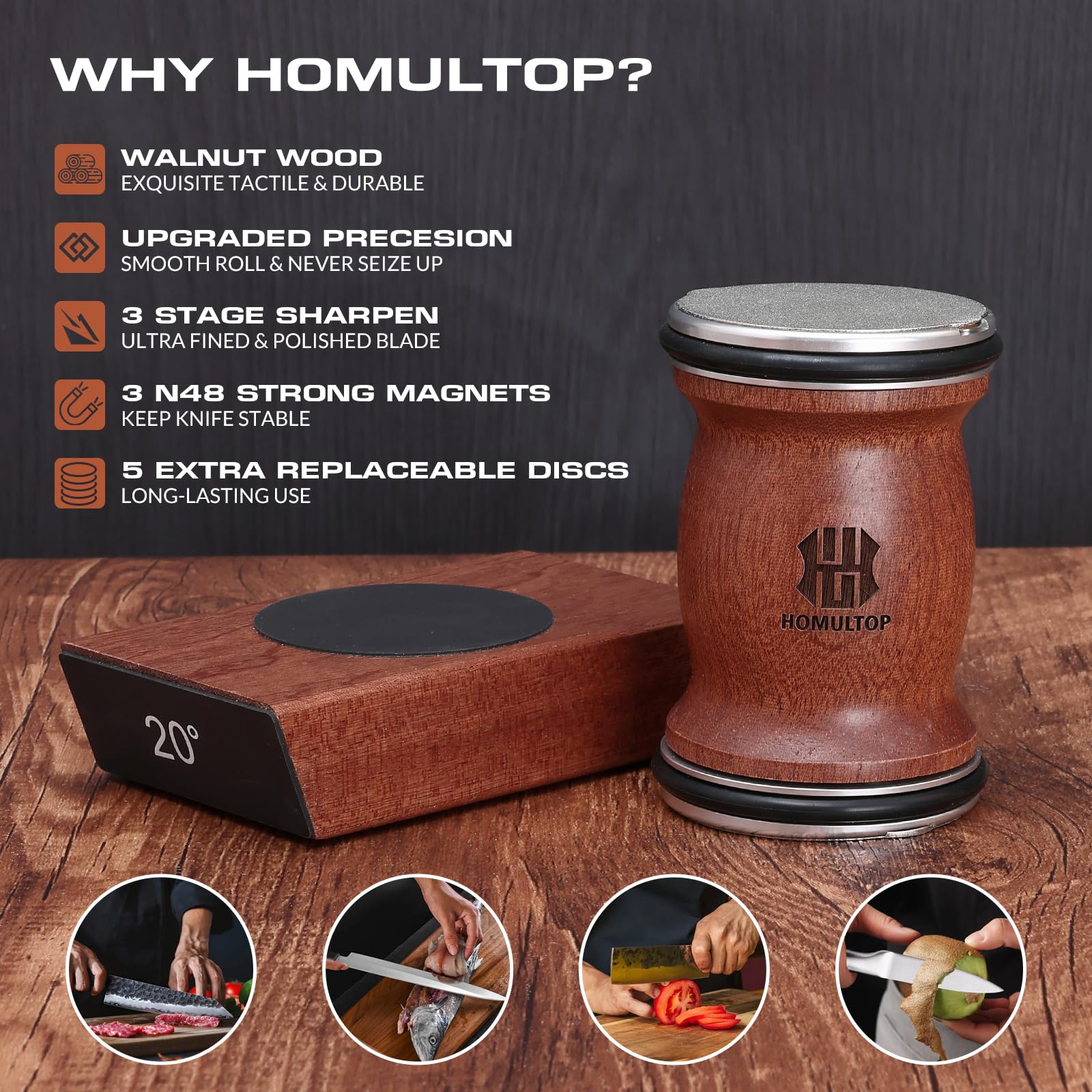 Rolling Knife Sharpener Kit 20-degree base in use