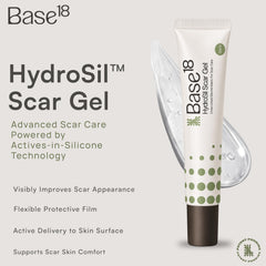 Base18 HydroSil Scar Gel 30ml used on face packaging