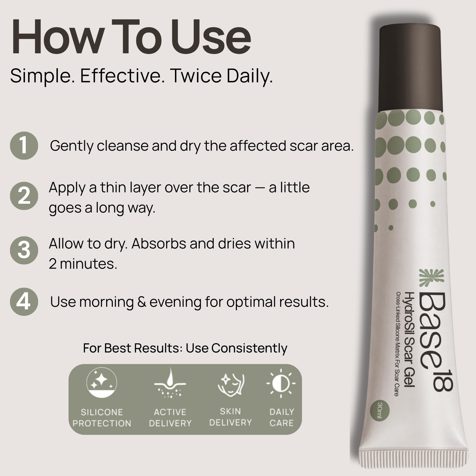 Base18 HydroSil Scar Gel 30ml for stretch marks