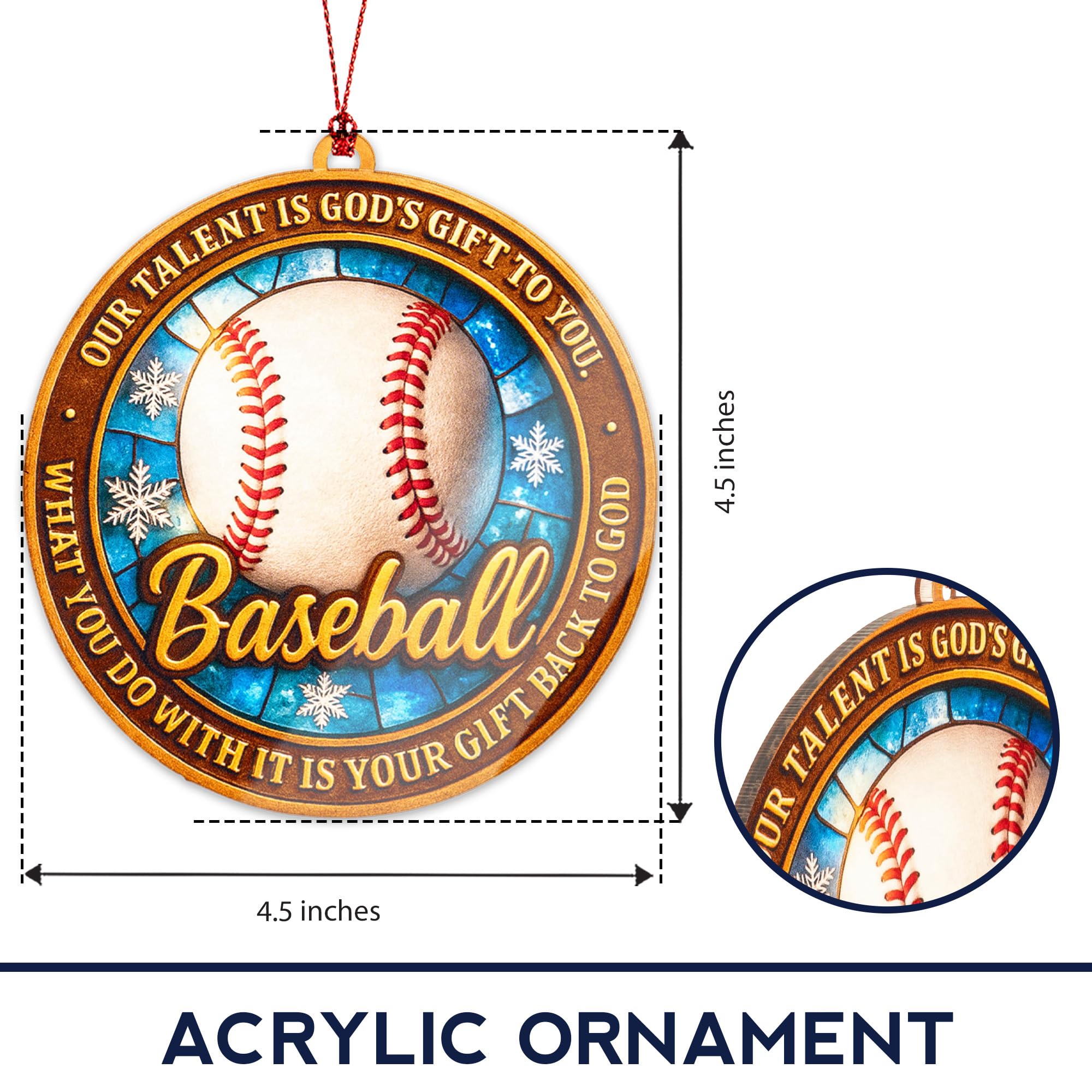 Baseball Ornament Suncatcher window effect in daylight
