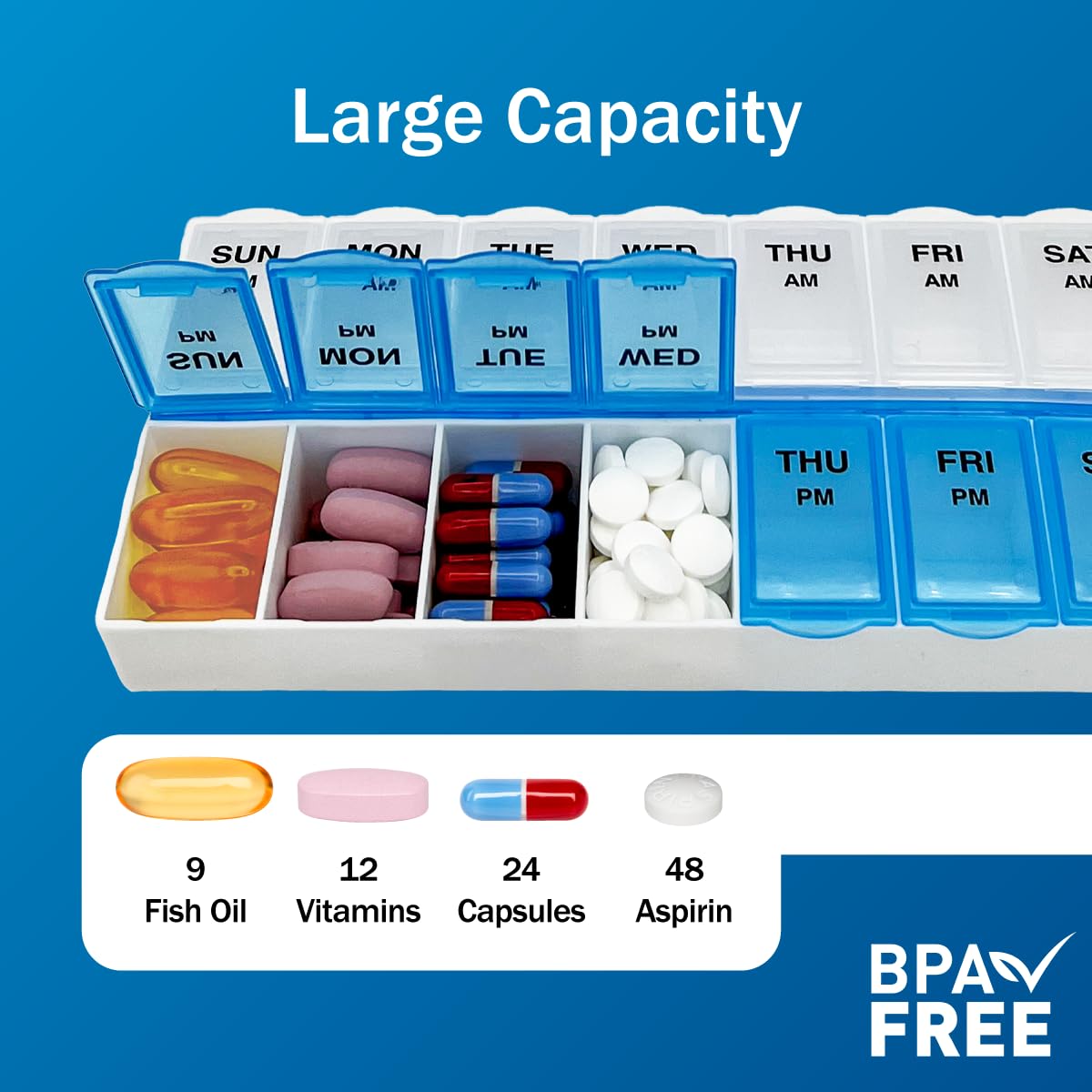 AM PM compartments for daily meds