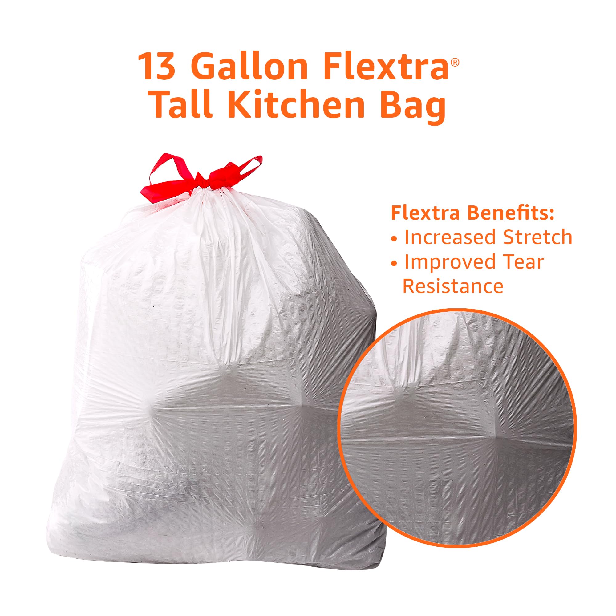 Red drawstring closure on Basics trash bags 13 gallon image