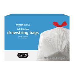 Basics Flextra tall kitchen drawstring trash bags 13 gallon 120 count