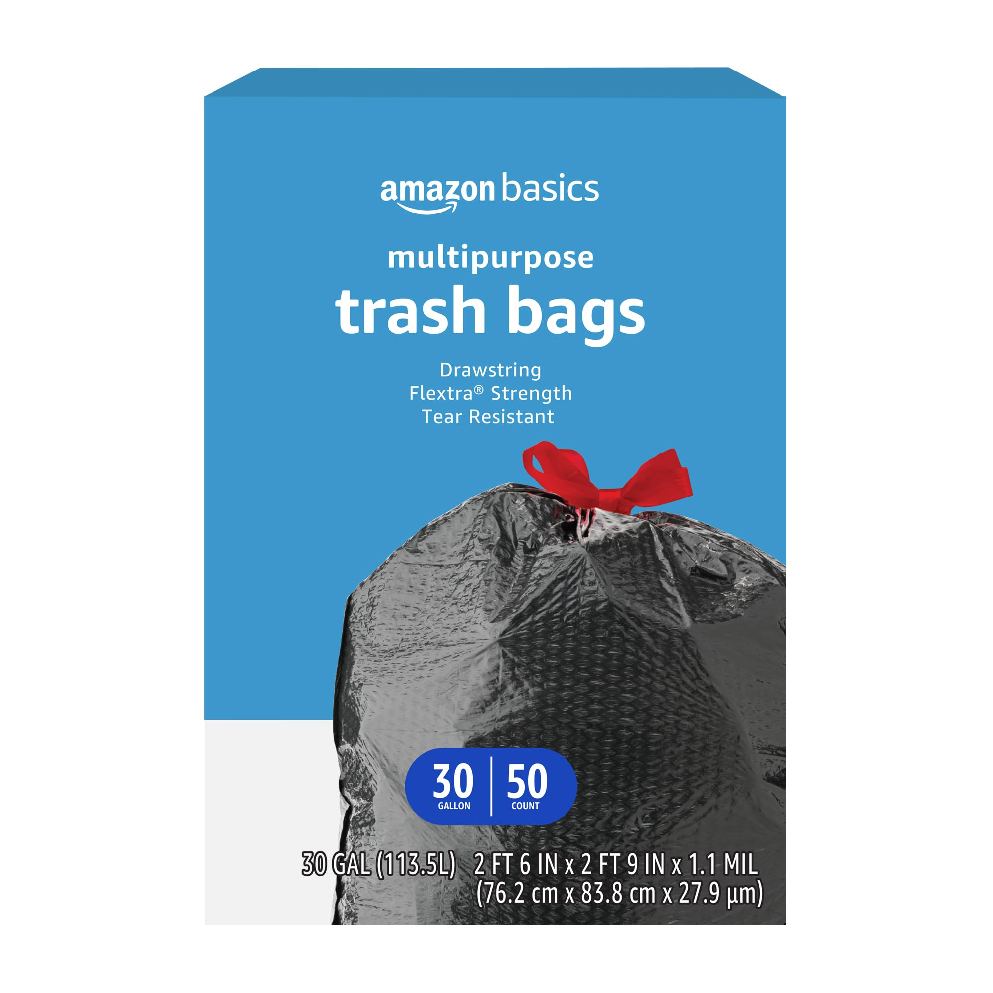 Basics Flextra trash bags 30 gallon 50 count pack