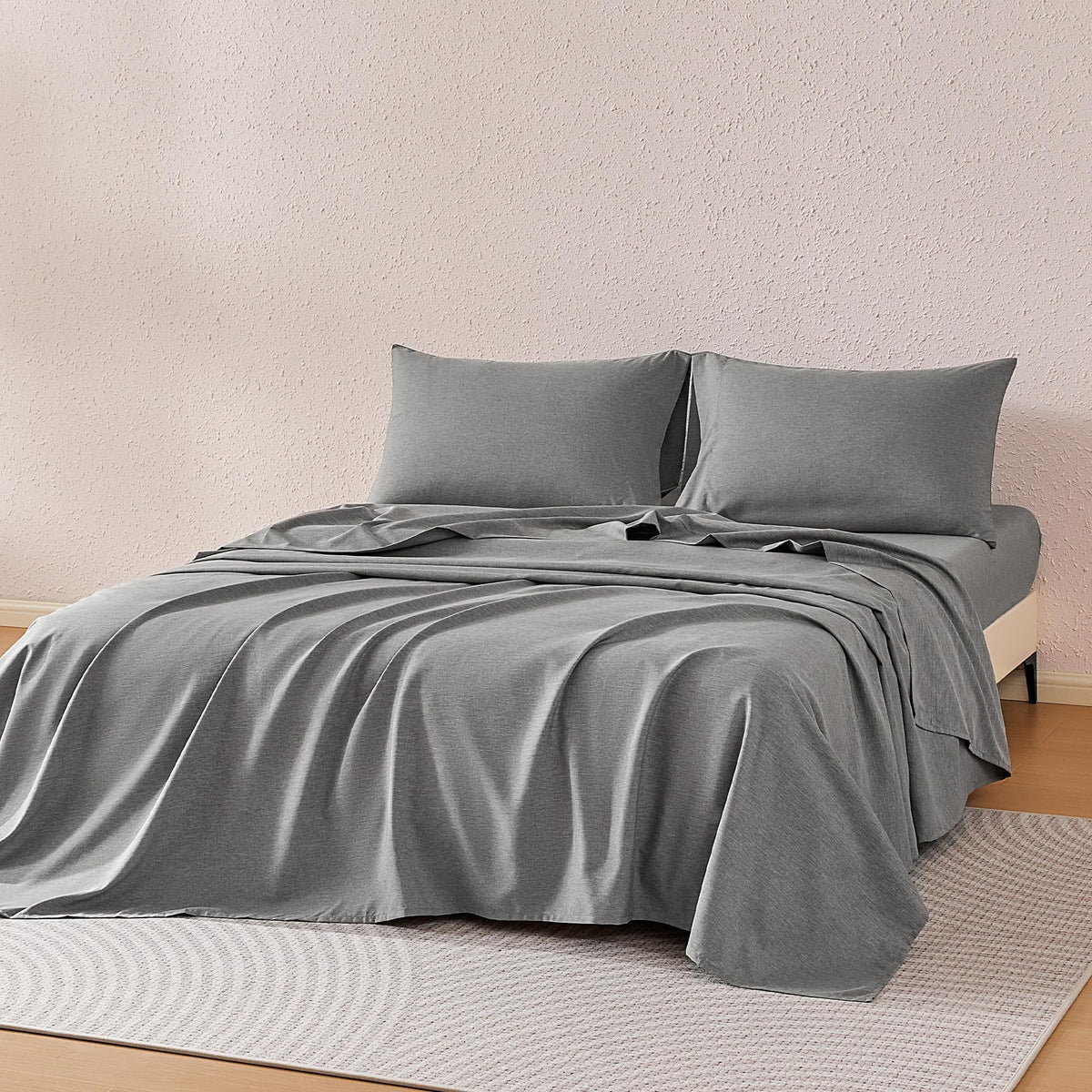 basics sheet set cationic 4-piece queen gray flat sheet 90 x 102 inches