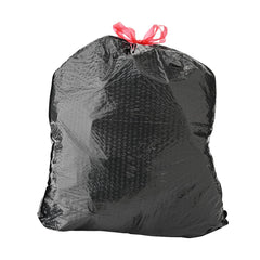 Red drawstring closure on Basics Flextra trash bags