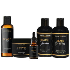 BASK & LATHERCo Healthy Men’s Hair & Beard Care Kit with beard oil shampoo conditioner scalp moisture system