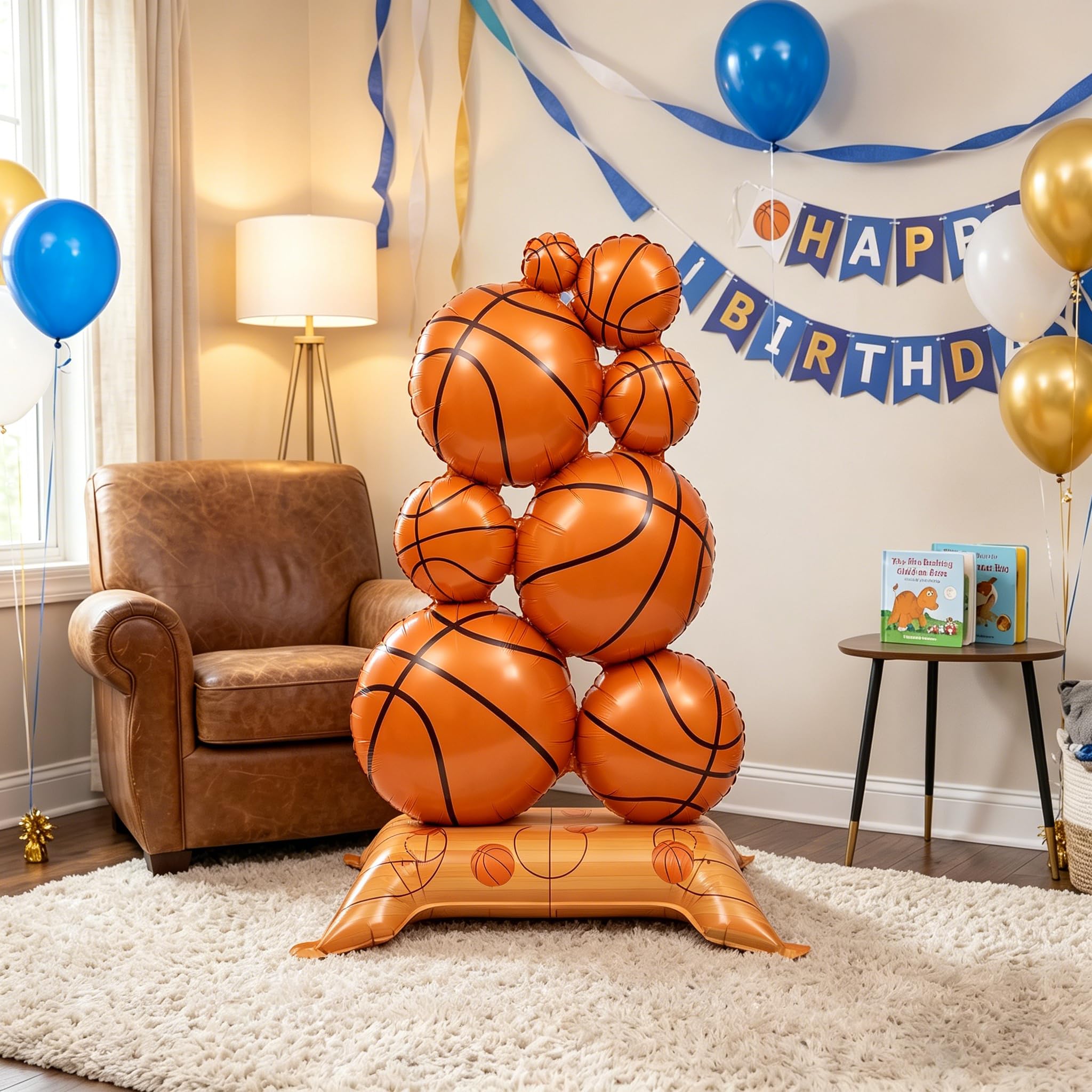 Premium foil basketball balloon with sturdy base