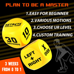 Dice set showing beginner to master training modes