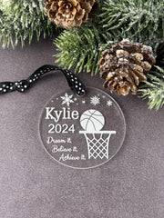 Basketball ornament with inspirational quote