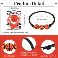Basketball motif bead bracelet with motivational cards for team gifts