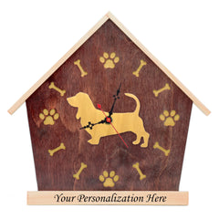 Bassethound personalized wall clock face with doghouse style