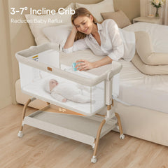 3-in-1 bassinet converts to bedside sleeper and crib