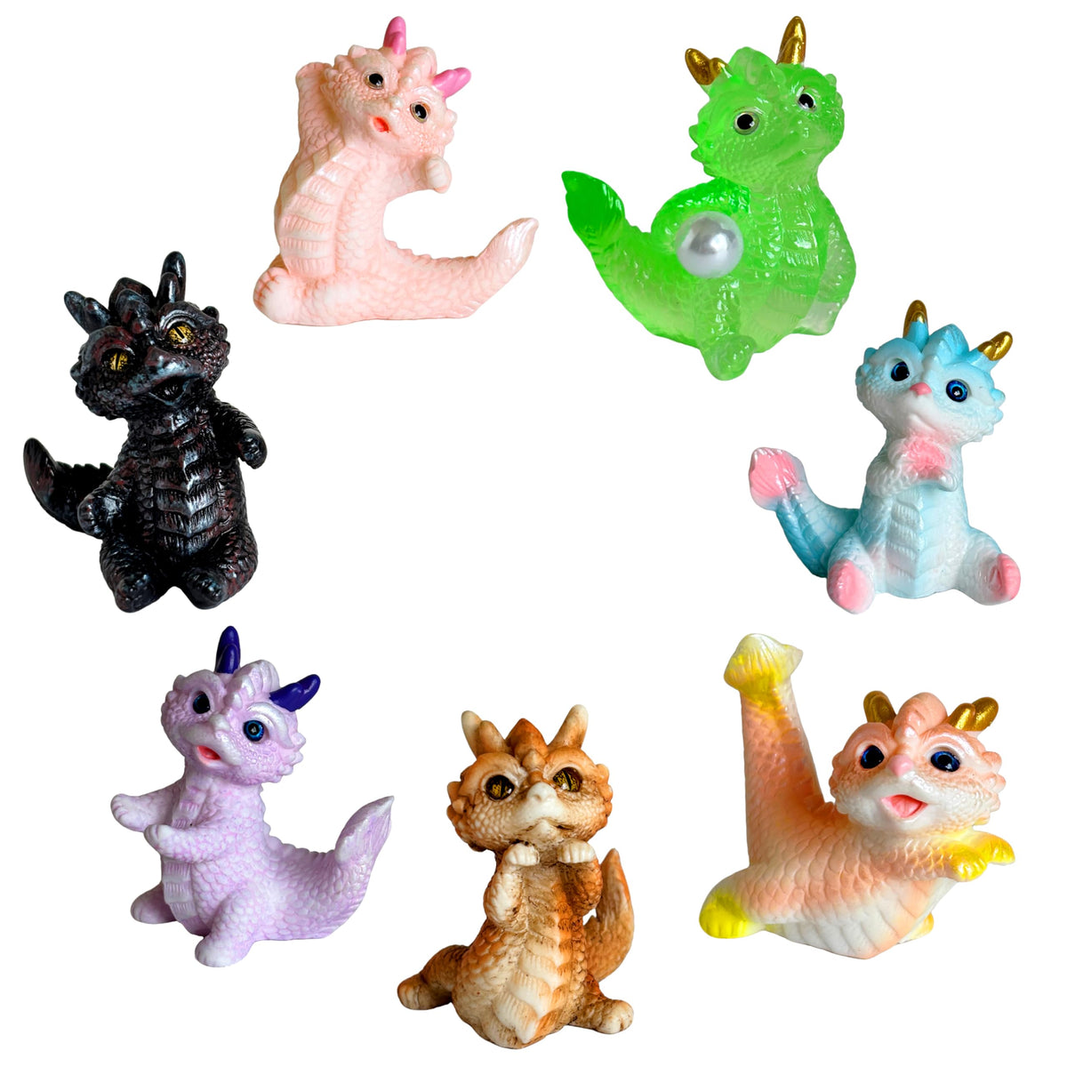 Basuo-9Q seven piece dragon figurines set black dragon