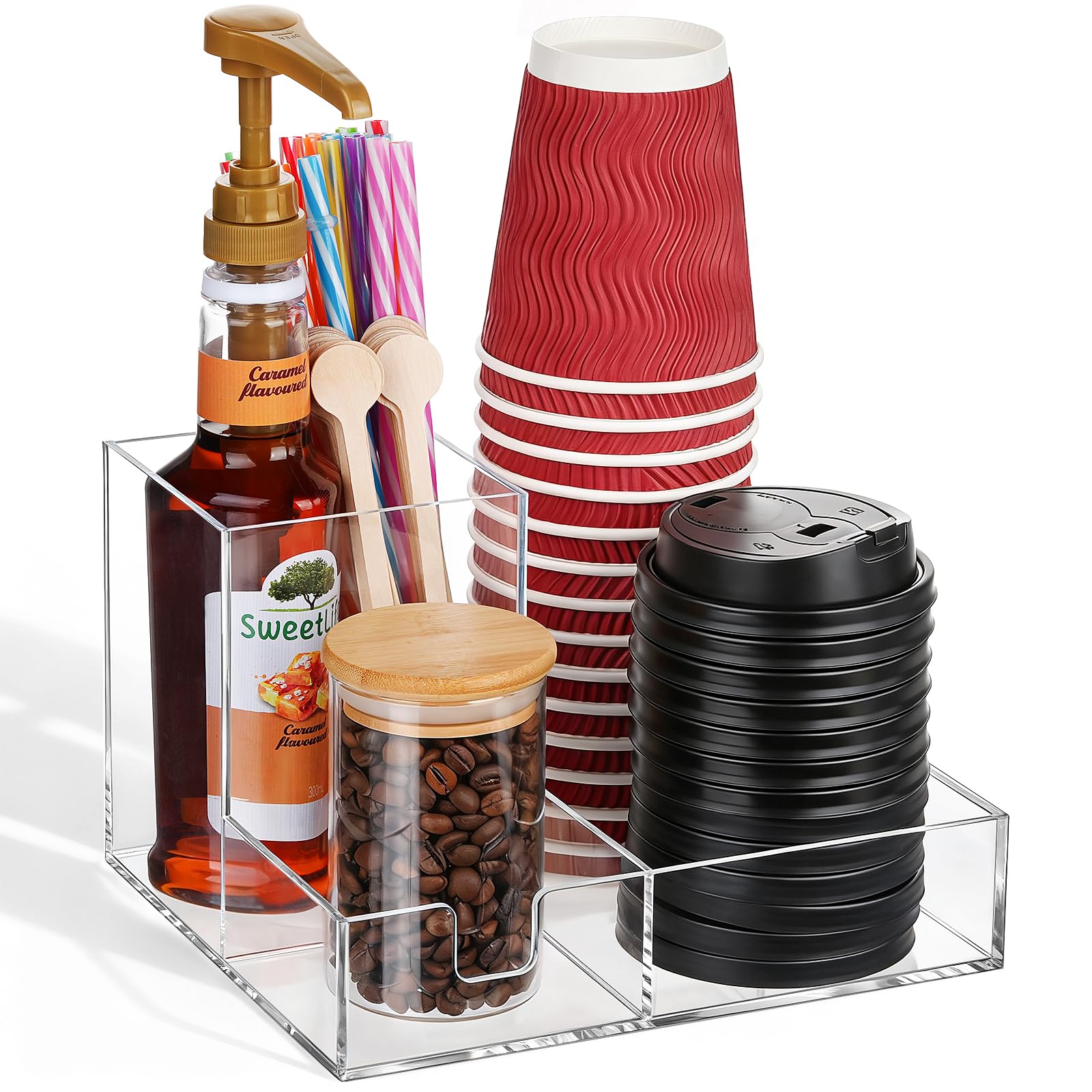 Dimensions 8.66L x 7.47W x 5.5H Basysnck organizer on countertop