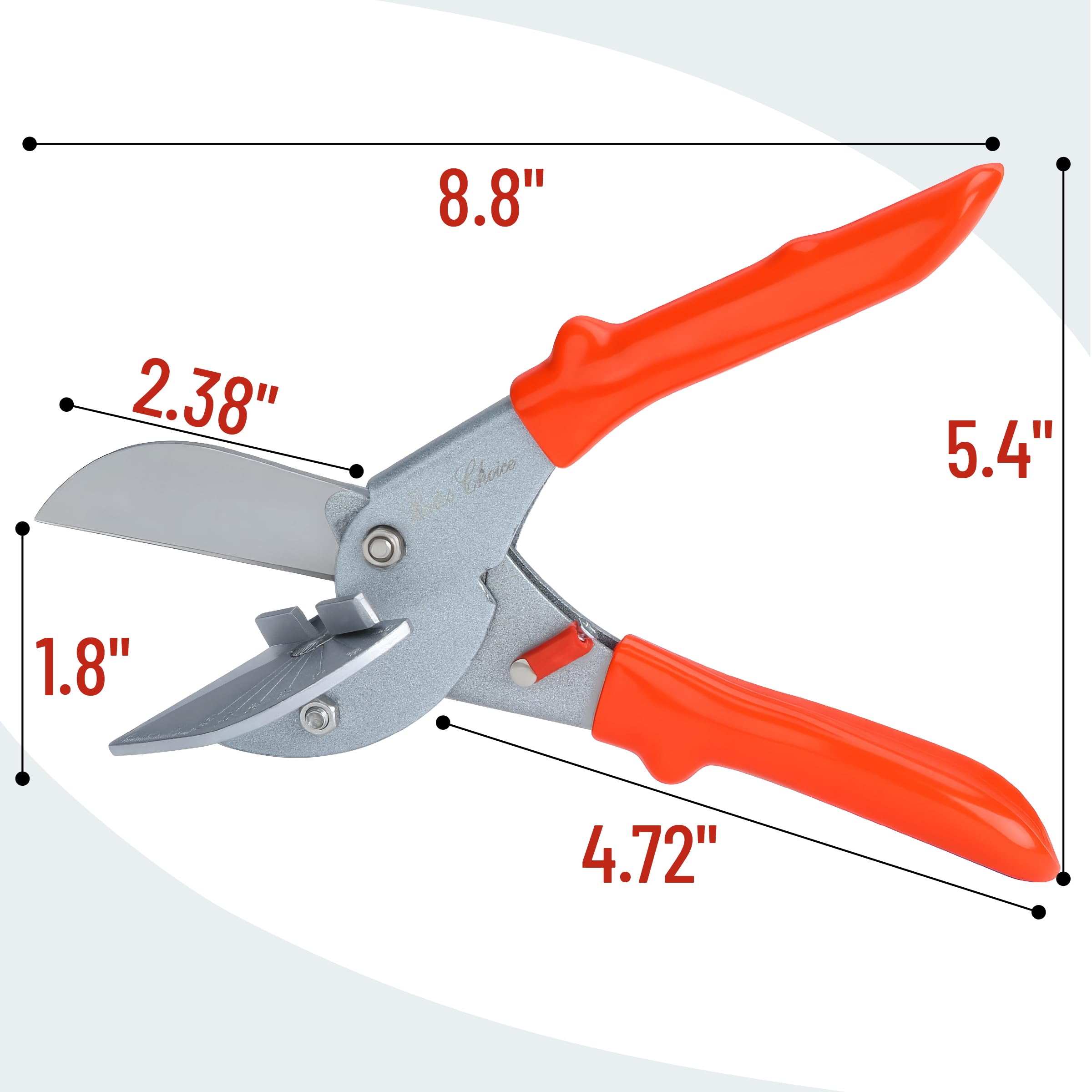 Close up of Bates miter shears steel blade and heavy duty frame