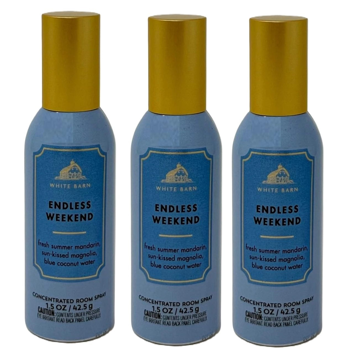 Three 1.5 oz Bath and Body Works Concentrated Room Spray Endless Weekend bottles in pack of 3