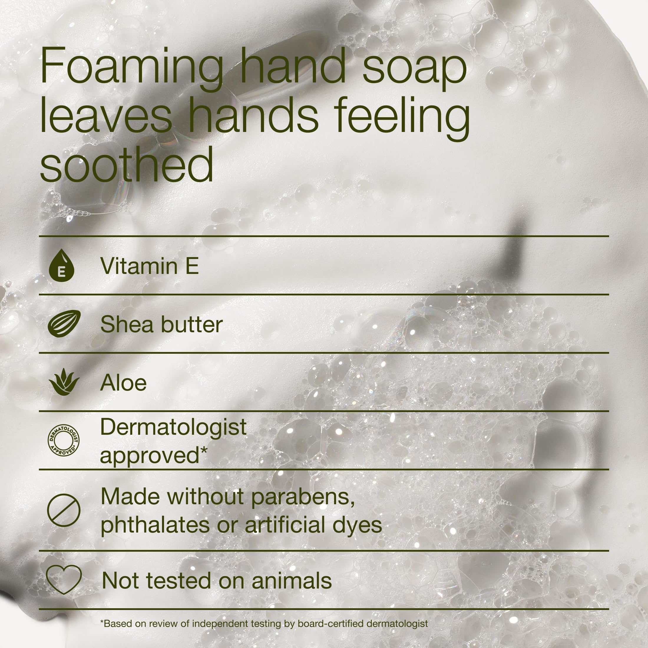 Vitamin E shea aloe nourished foam hand soap ingredients on bottle
