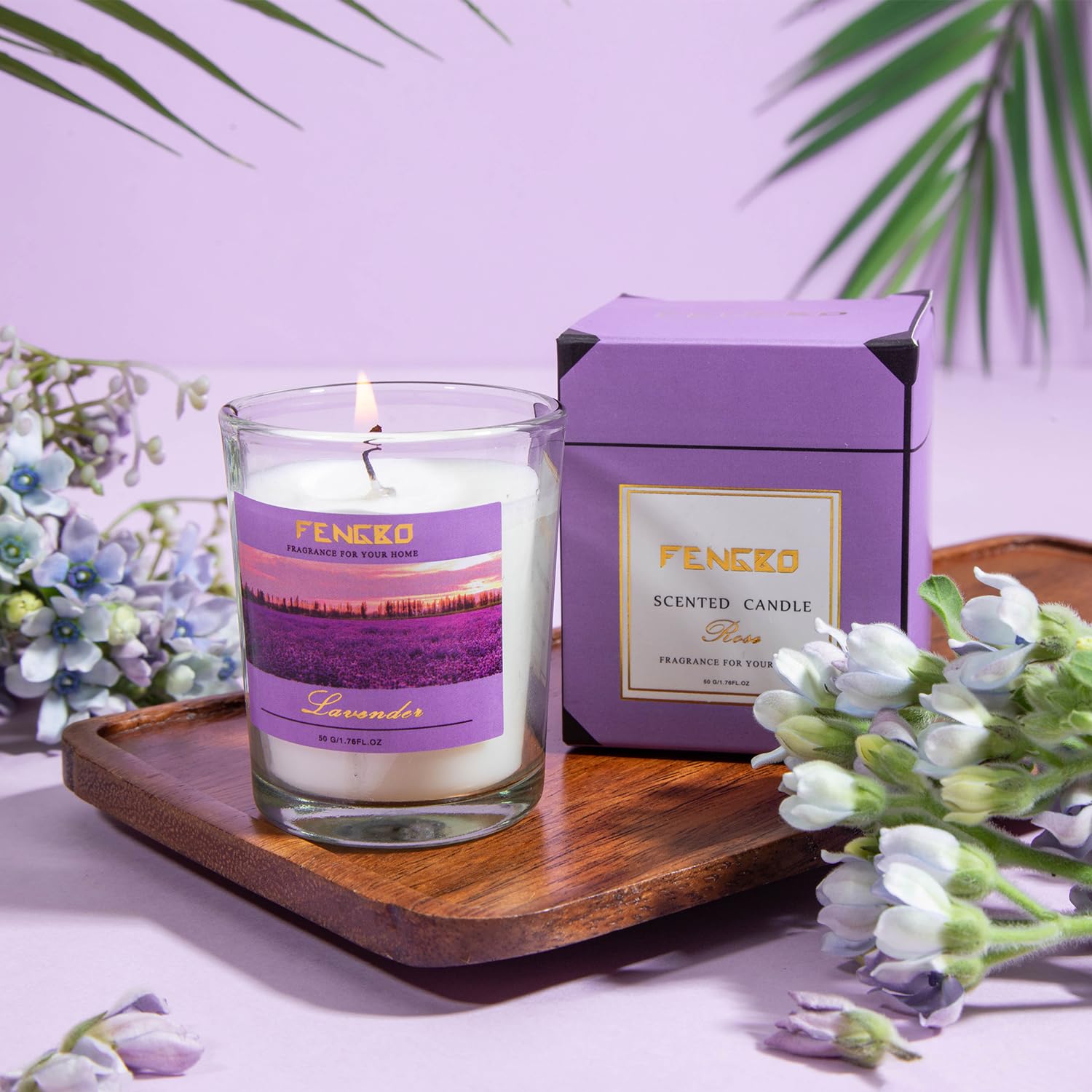 soap and scented candle in purple box gift