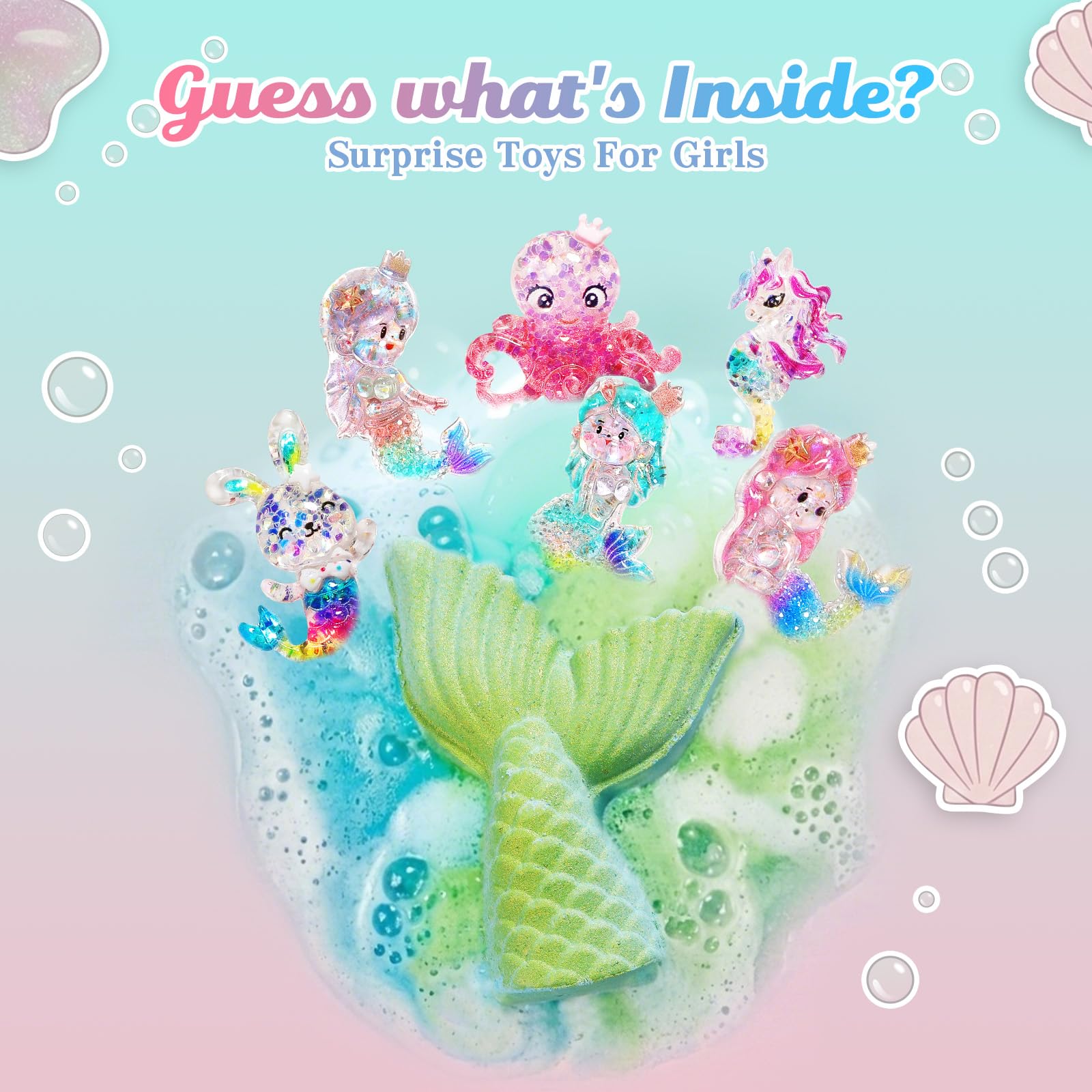 Six fruit scented bath bombs with hidden mermaid toy