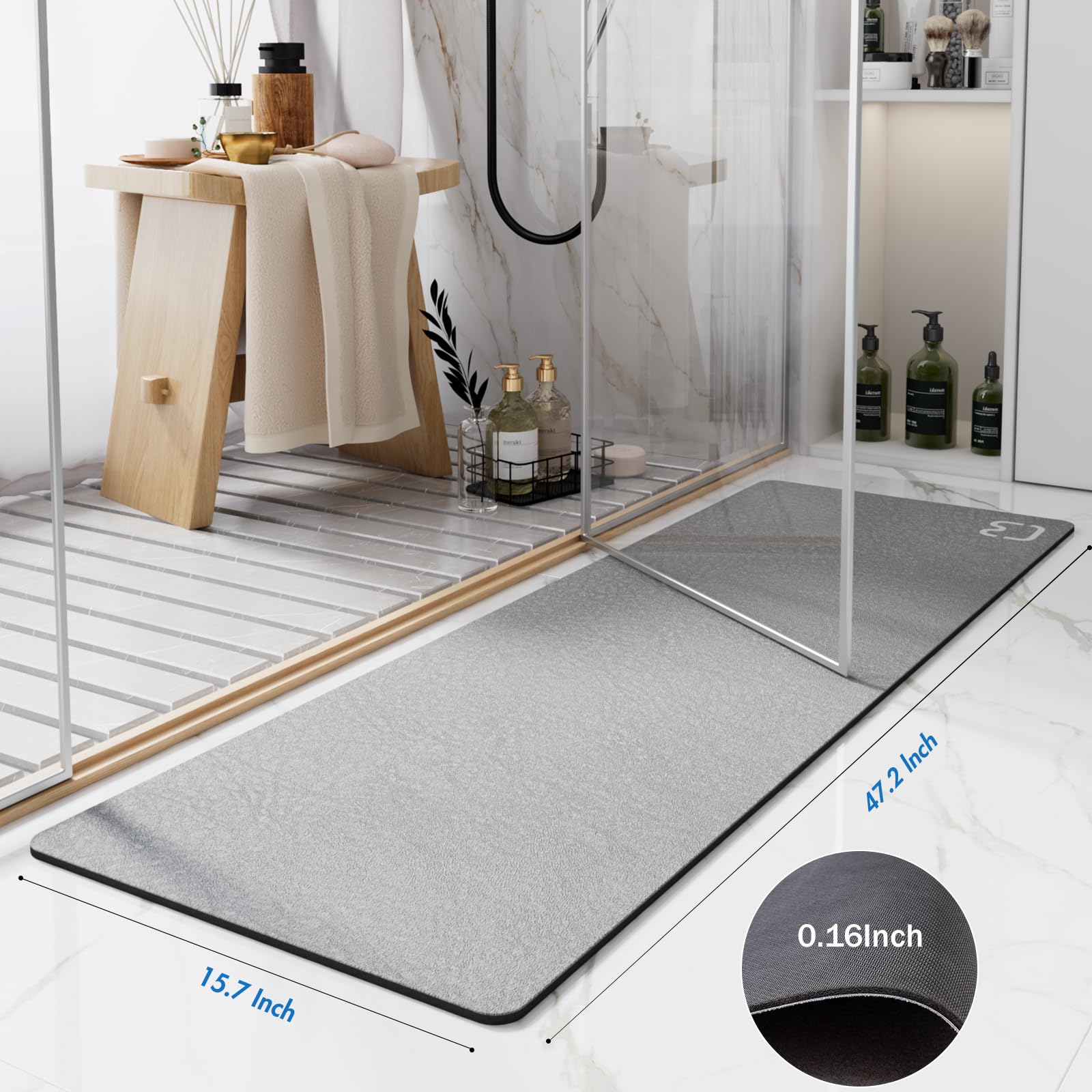 Bathroom Runner Mat Grey under-door fit