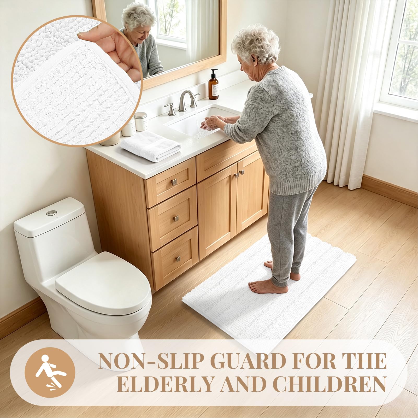 Machine washable Bcoimo chenille bath mat for easy care
