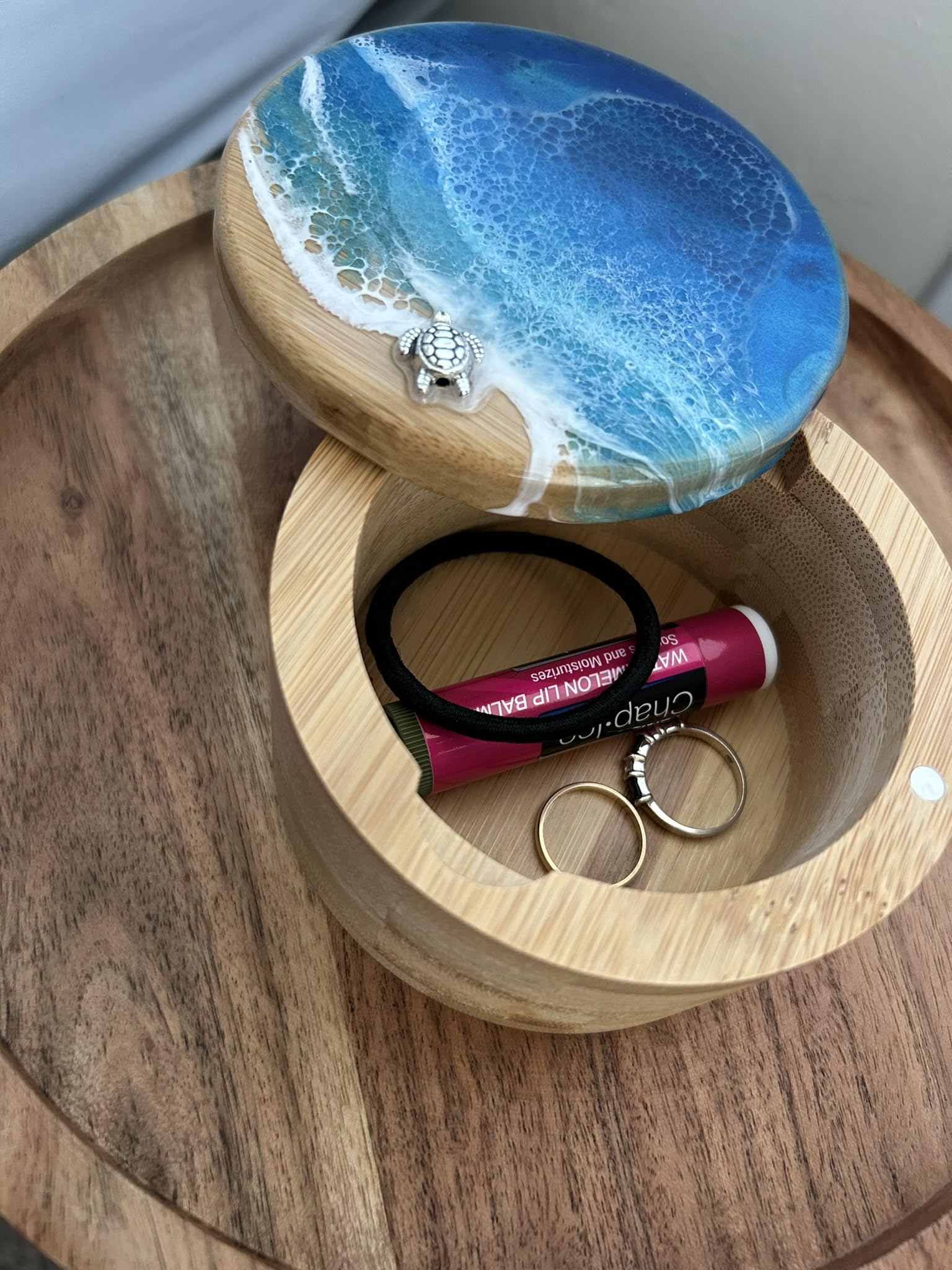 Spoon included in bamboo salt box with magnetic lid