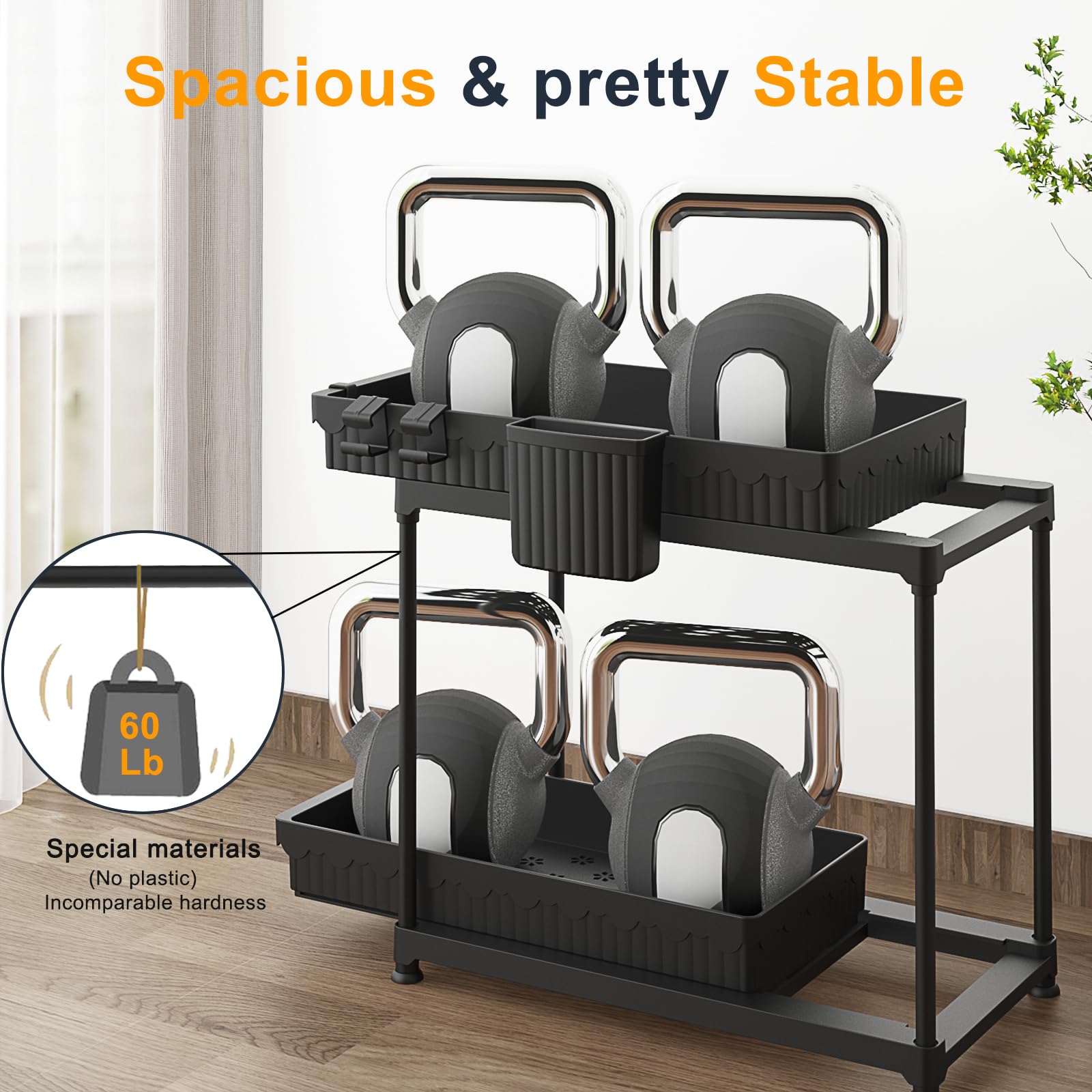 Black under sink organizer for kitchen or bathroom cabinets