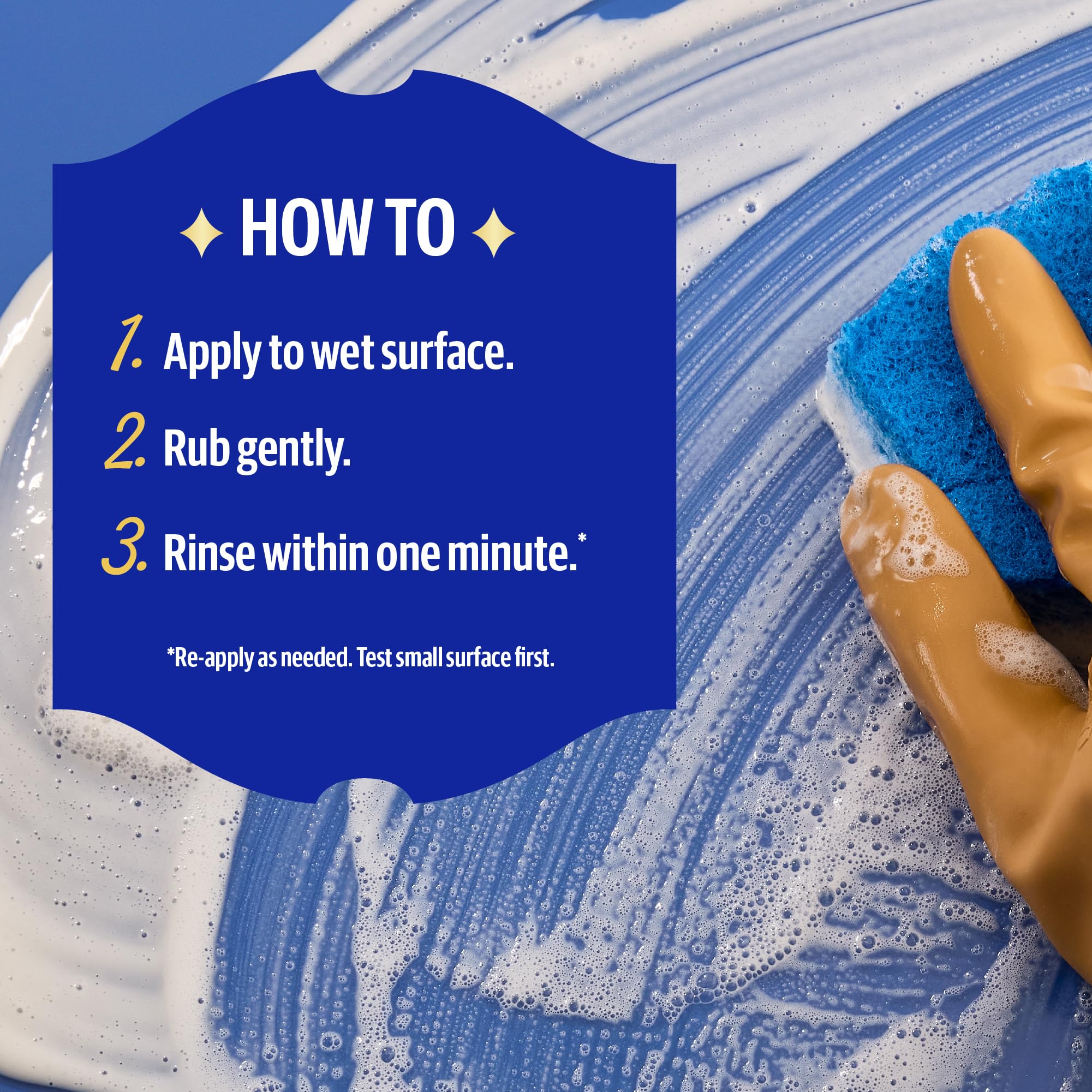 Bathroom cleaning with spray foam and soft cleanser