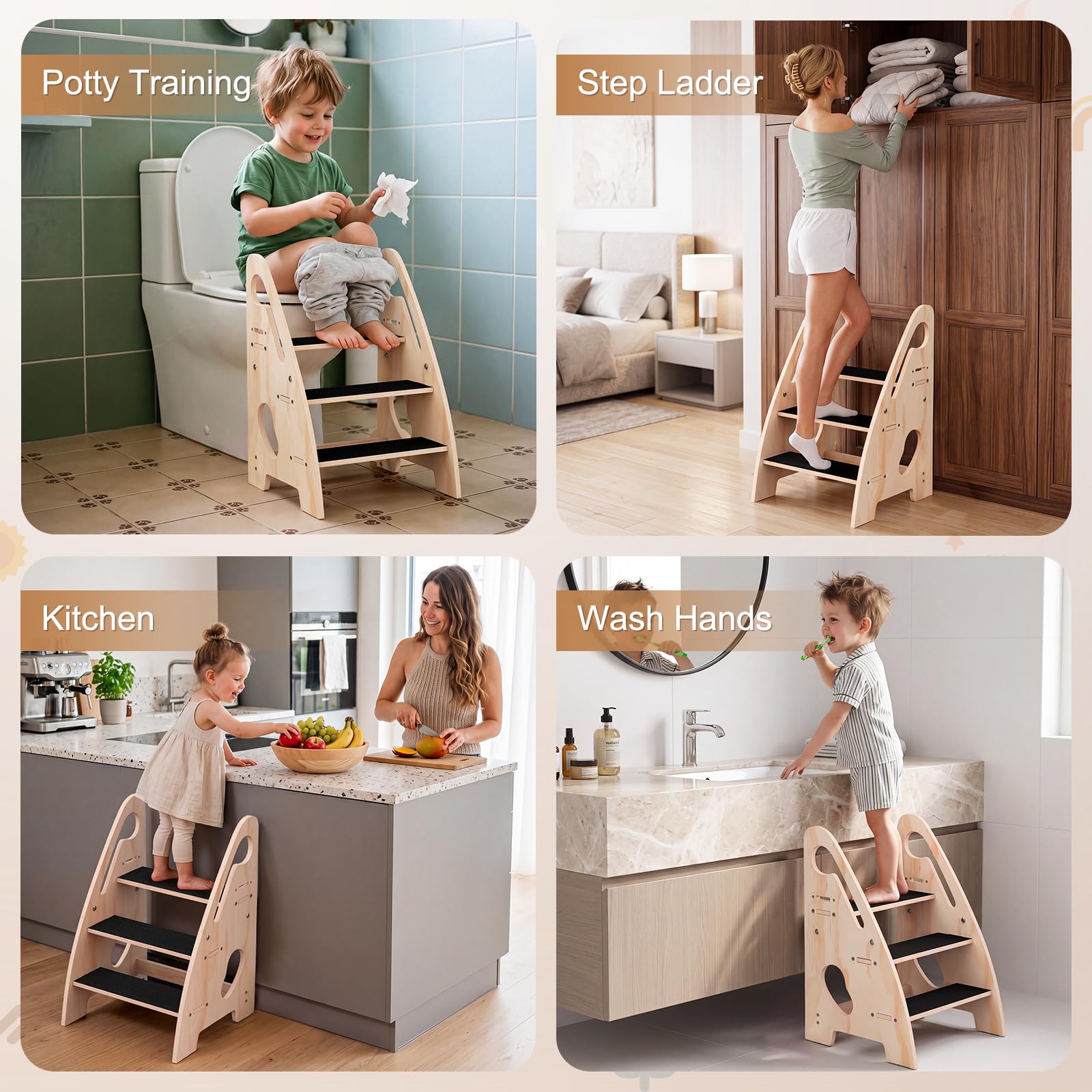 Wooden stool for kids for bathroom bedroom
