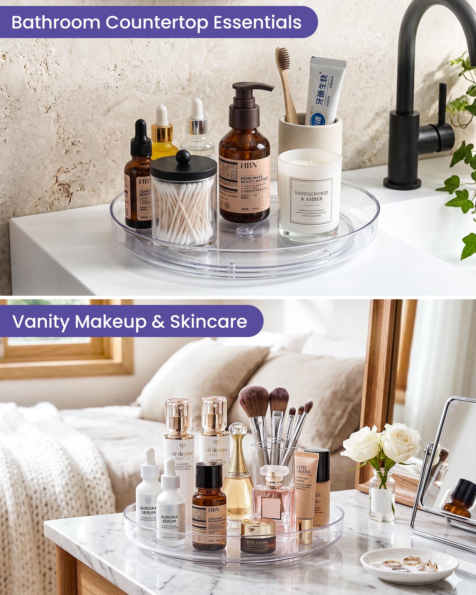 Bathroom makeup toiletries lazy susan organizer