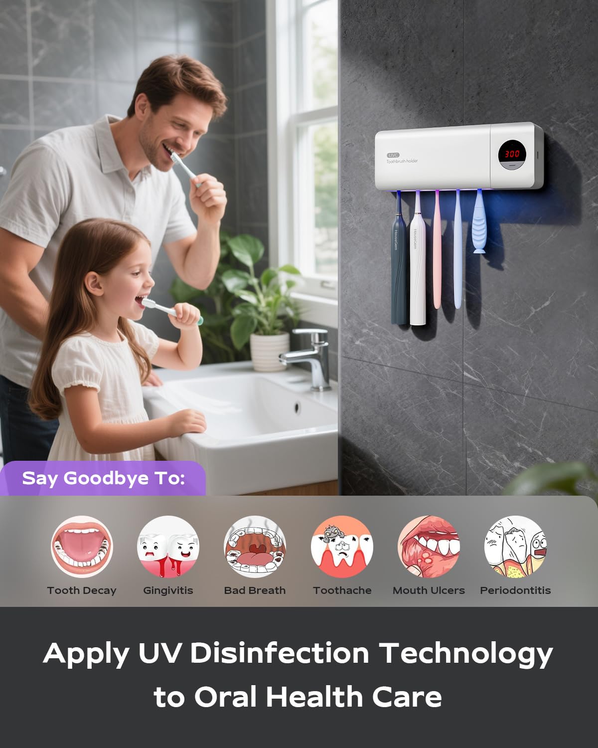 LCD countdown display on toothbrush holder