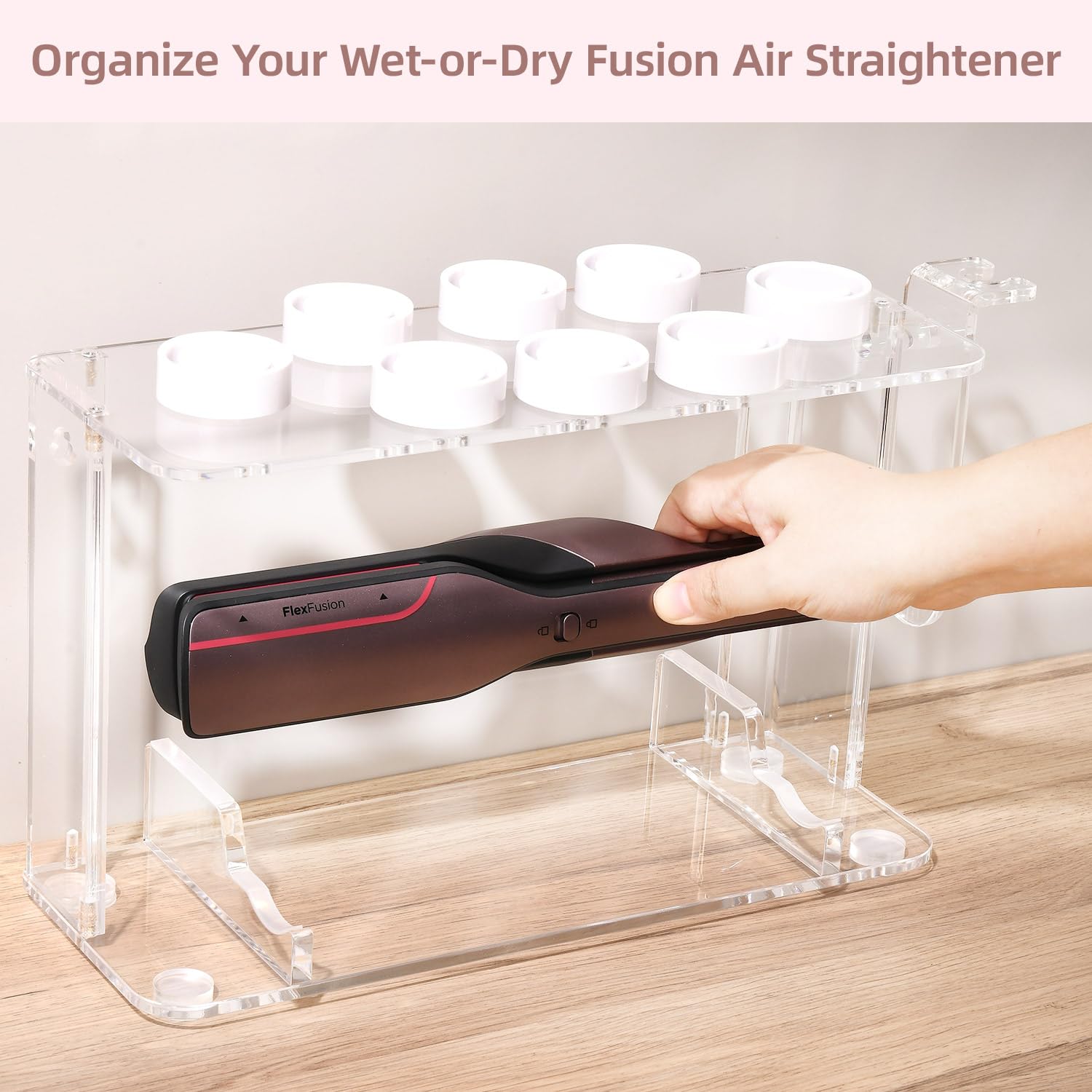 Hair tool storage for Dyson Airwrap and Shark on bathroom vanity