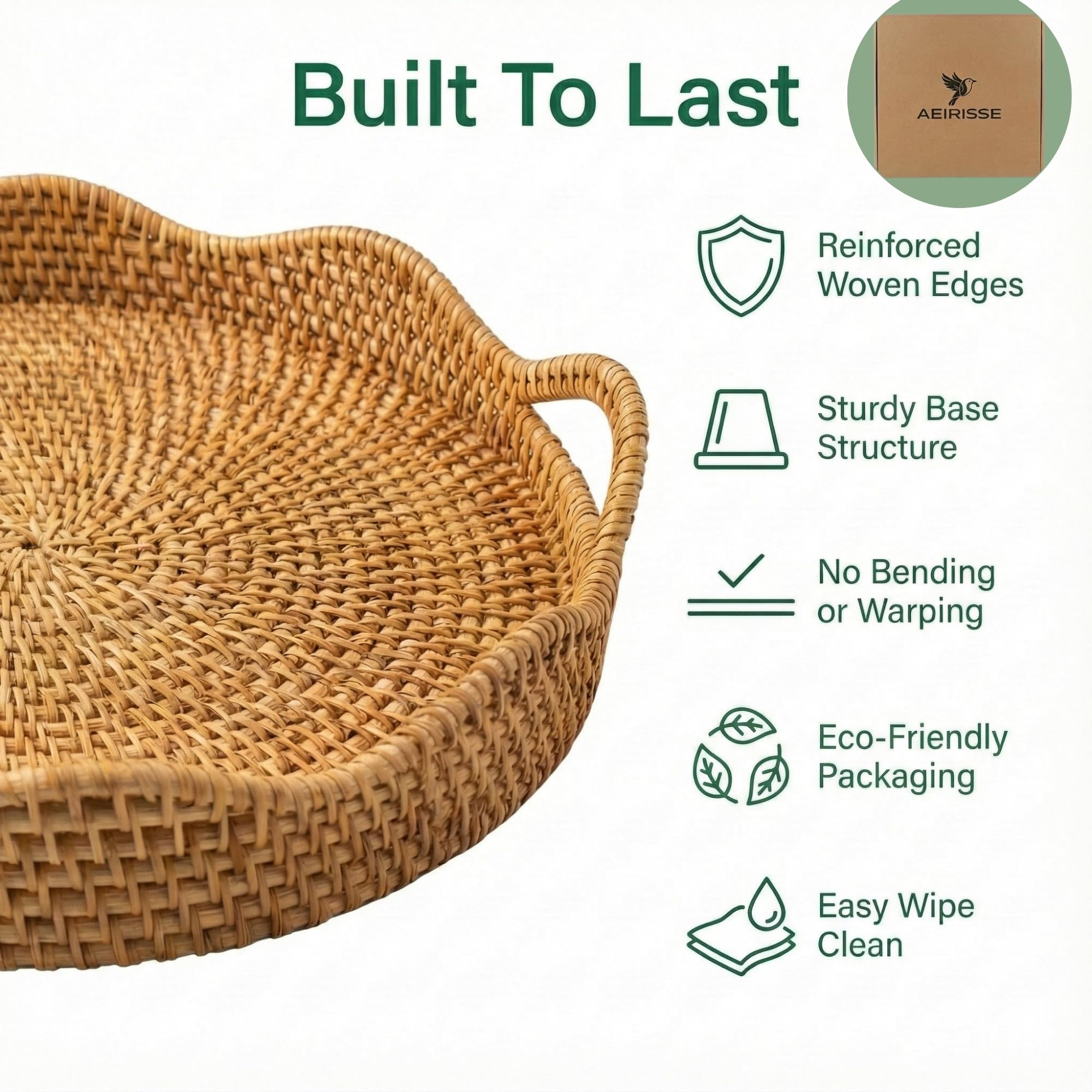 Farmhouse boho decor rattan tray by AEIRISSE