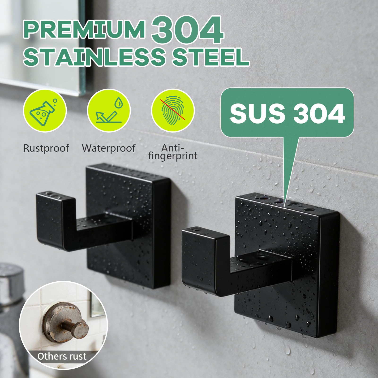 Wall mounted bathroom hooks for towels coats and hats