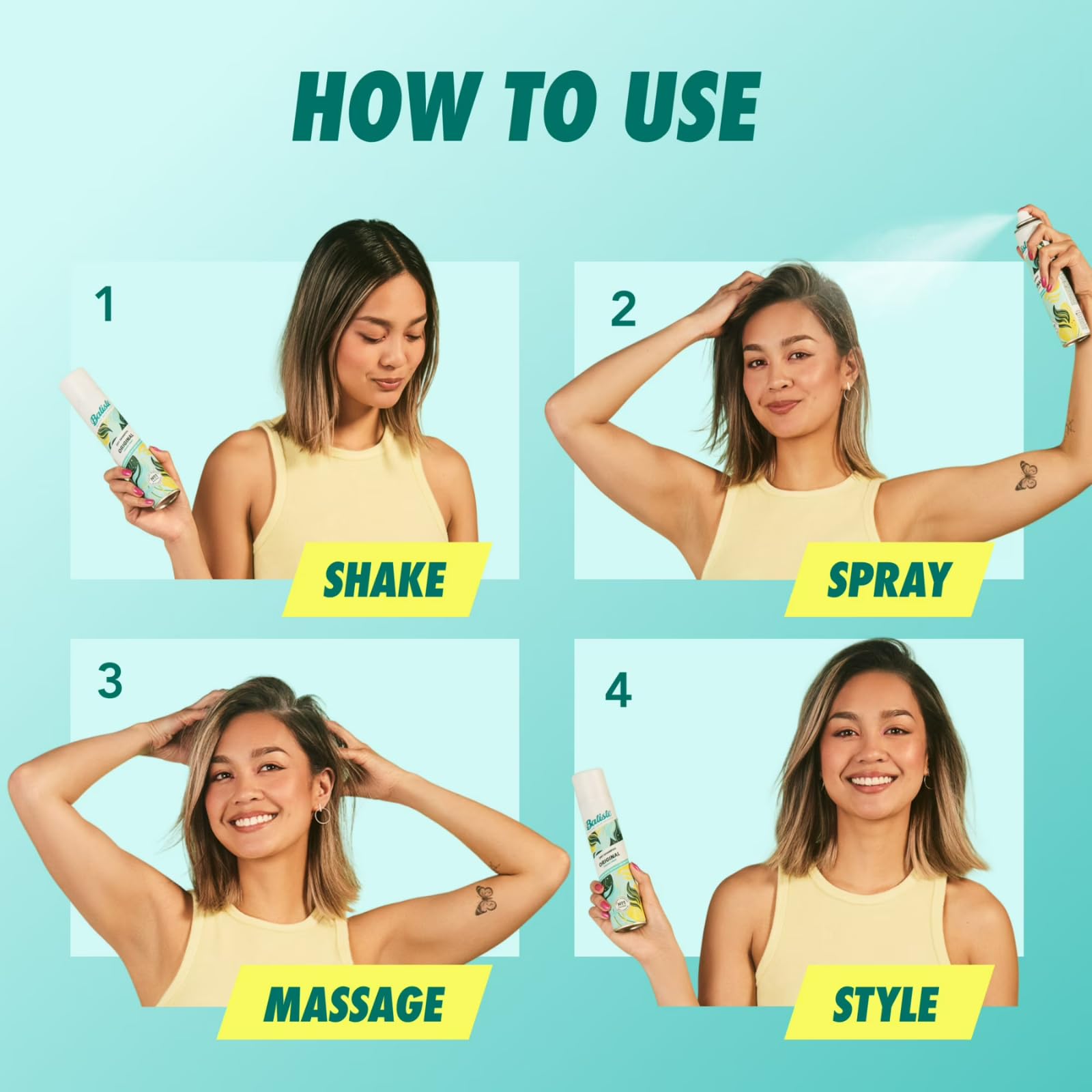 Oil absorption at roots with Batiste Original Fragrance dry shampoo