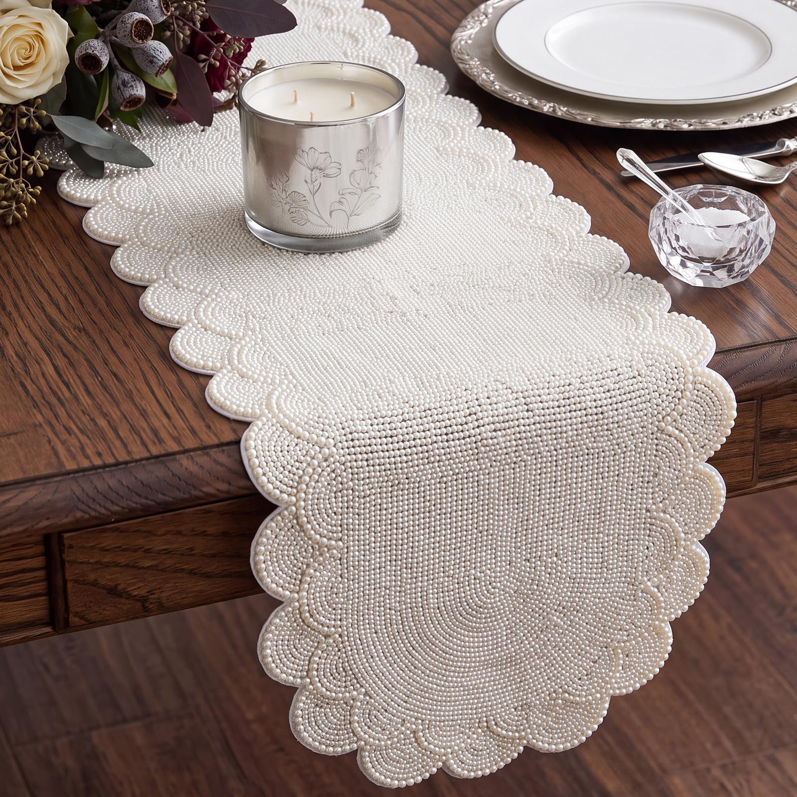 Batiyeer Pearl Table Runner 13x36 inches on dining table
