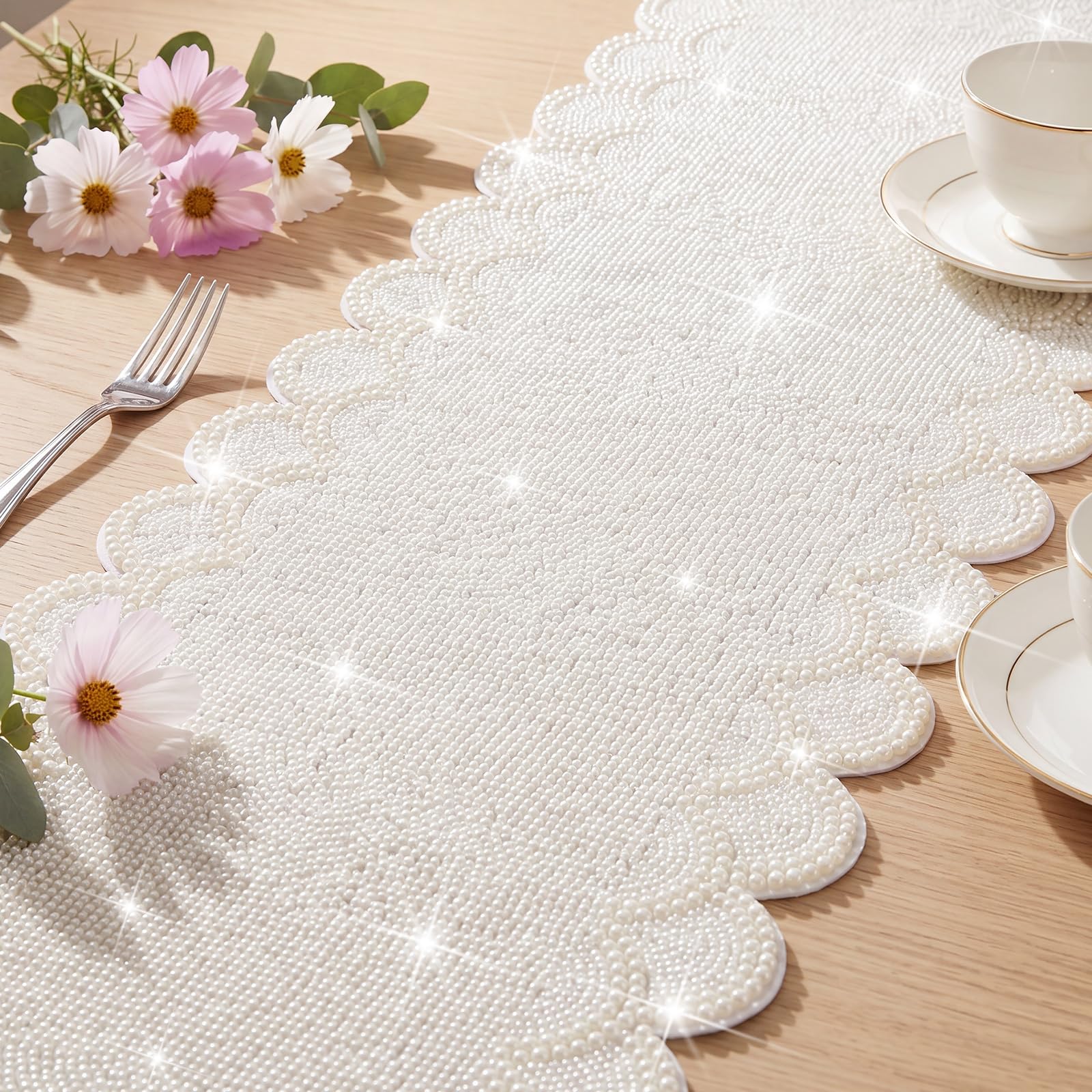 Wedding decor with Batiyeer pearl table runner on table